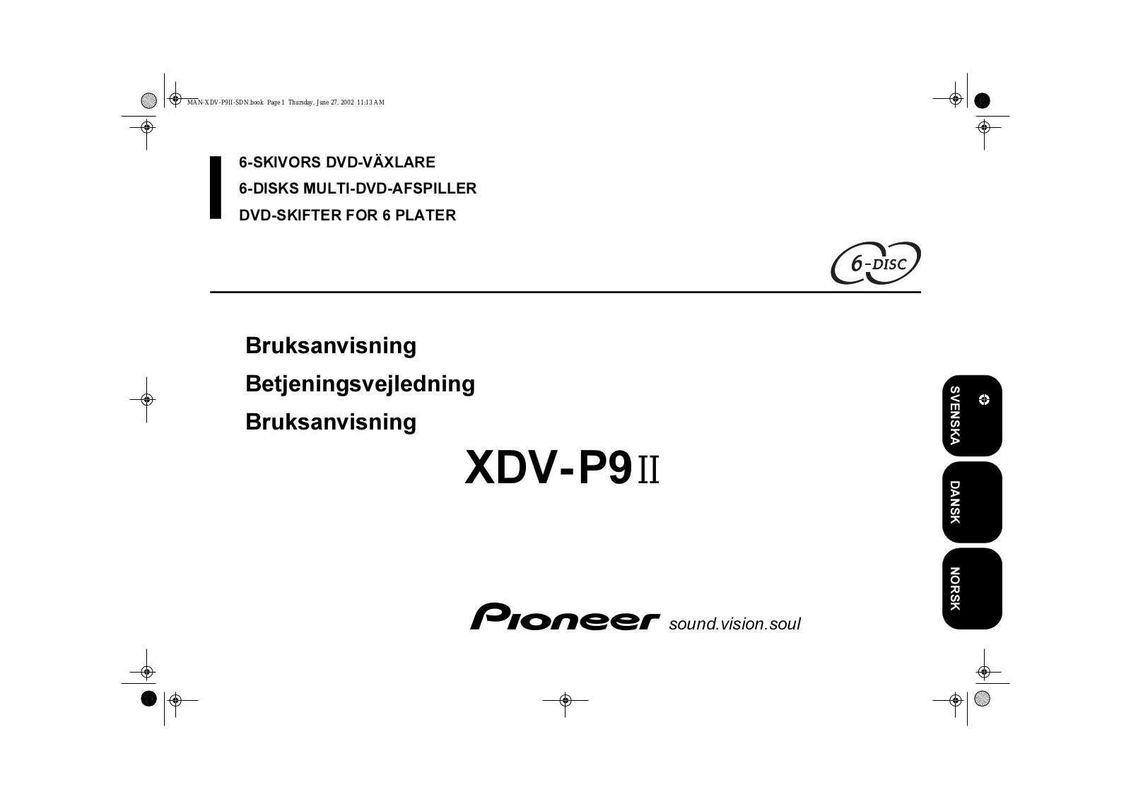 Pioneer XDV-P9II User Manual