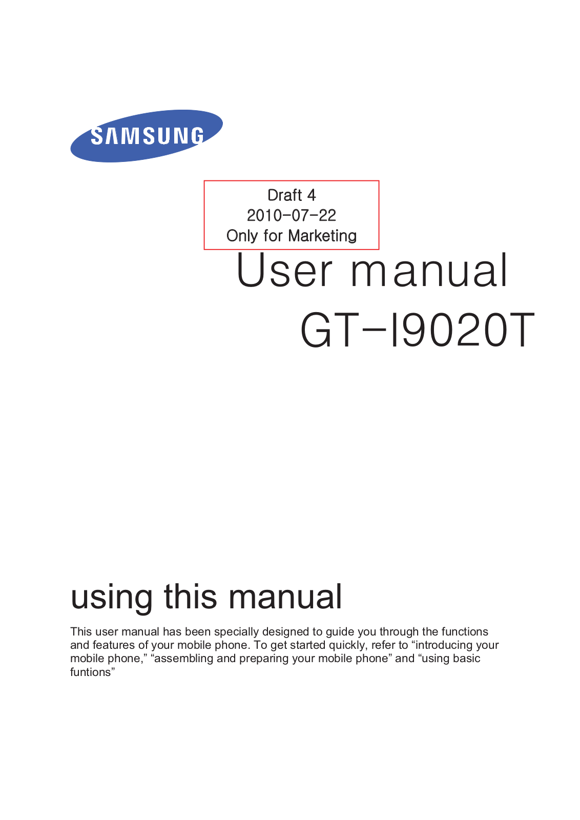 Samsung GTI9020T Users Manual