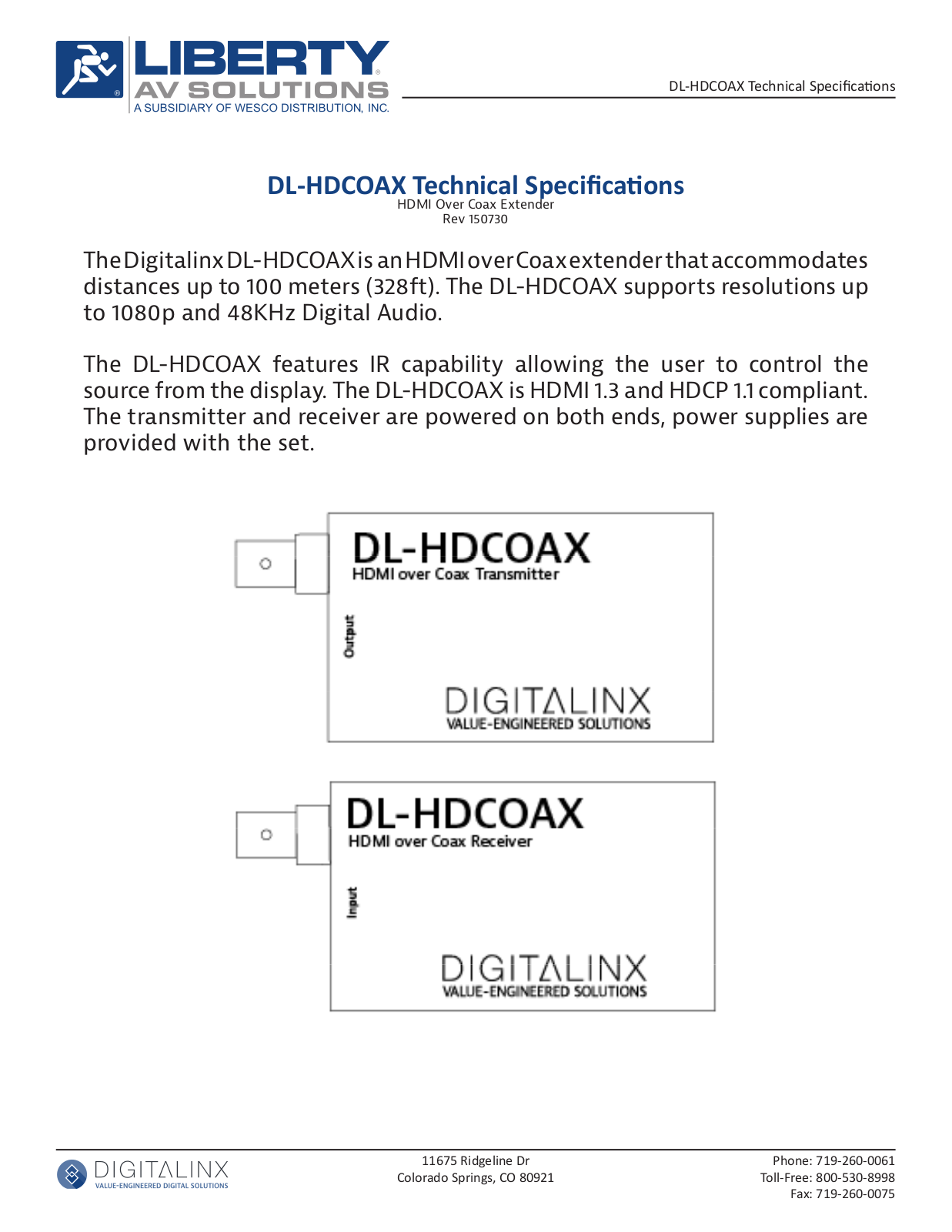 Intelix DL-HDCOAX Specifications