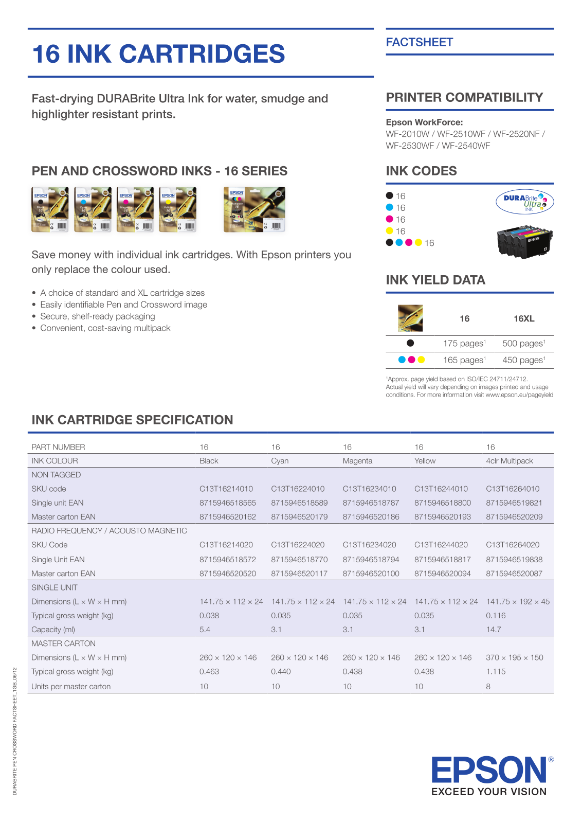 Epson C13T16344010 Product Data Sheet