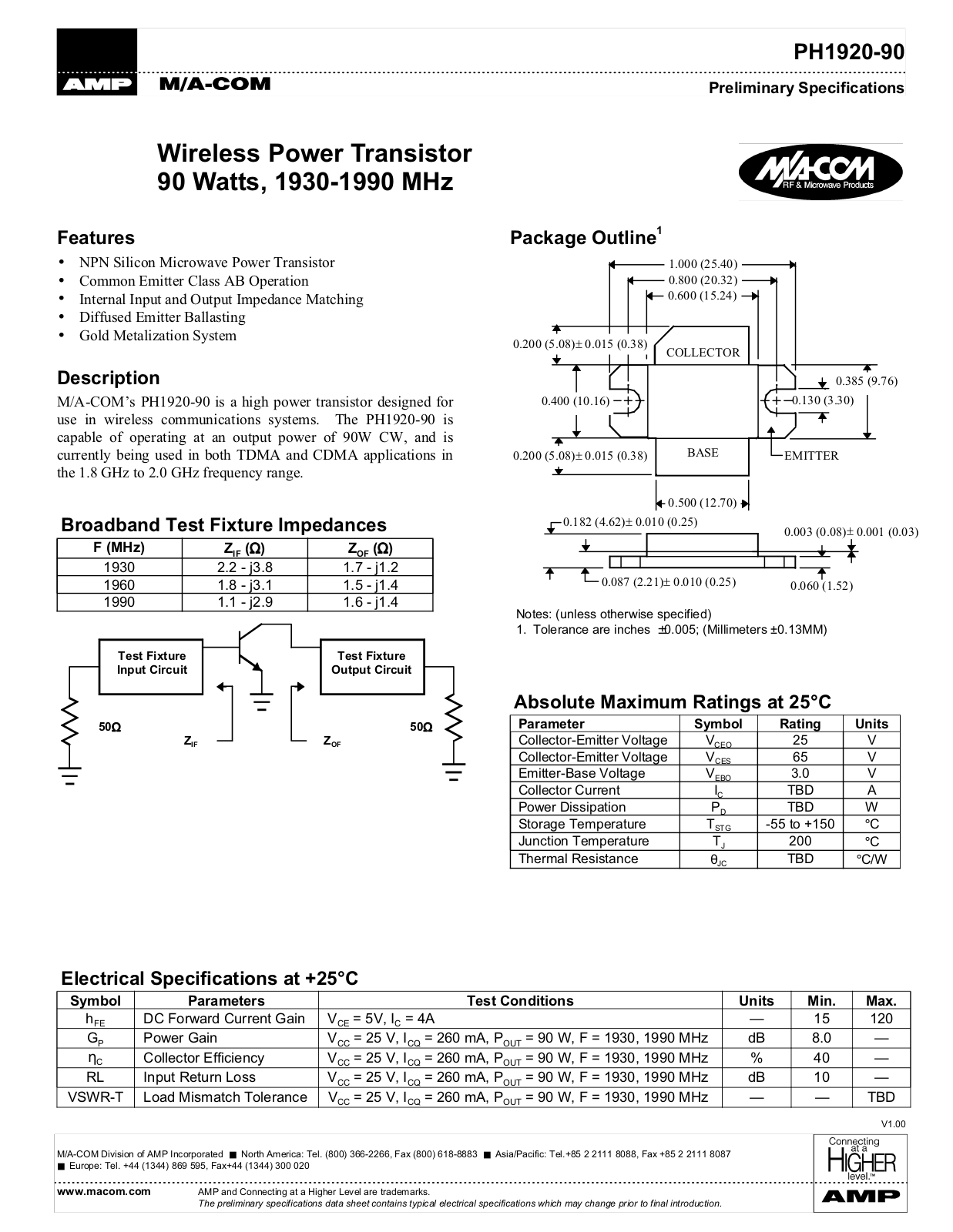 M A COM PH1920-90 Datasheet