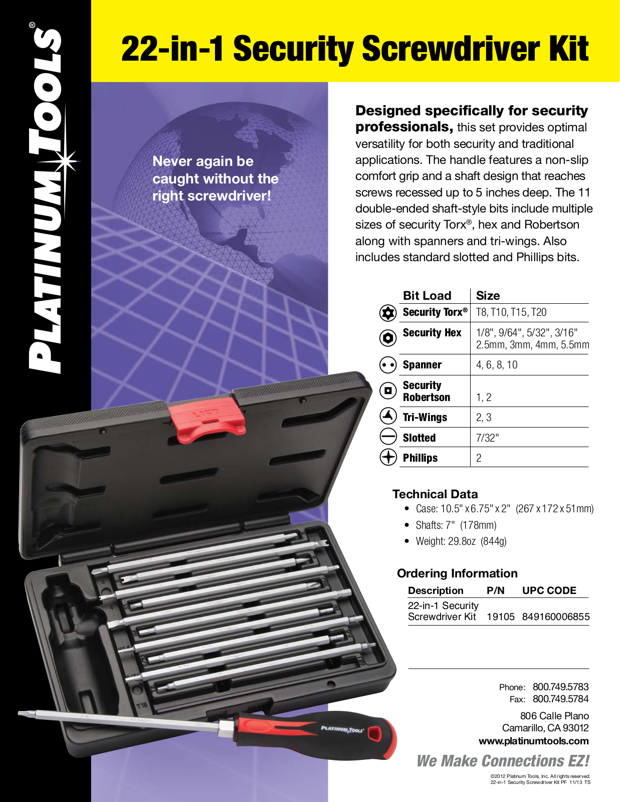 Platinum Tools 19105 Specsheet