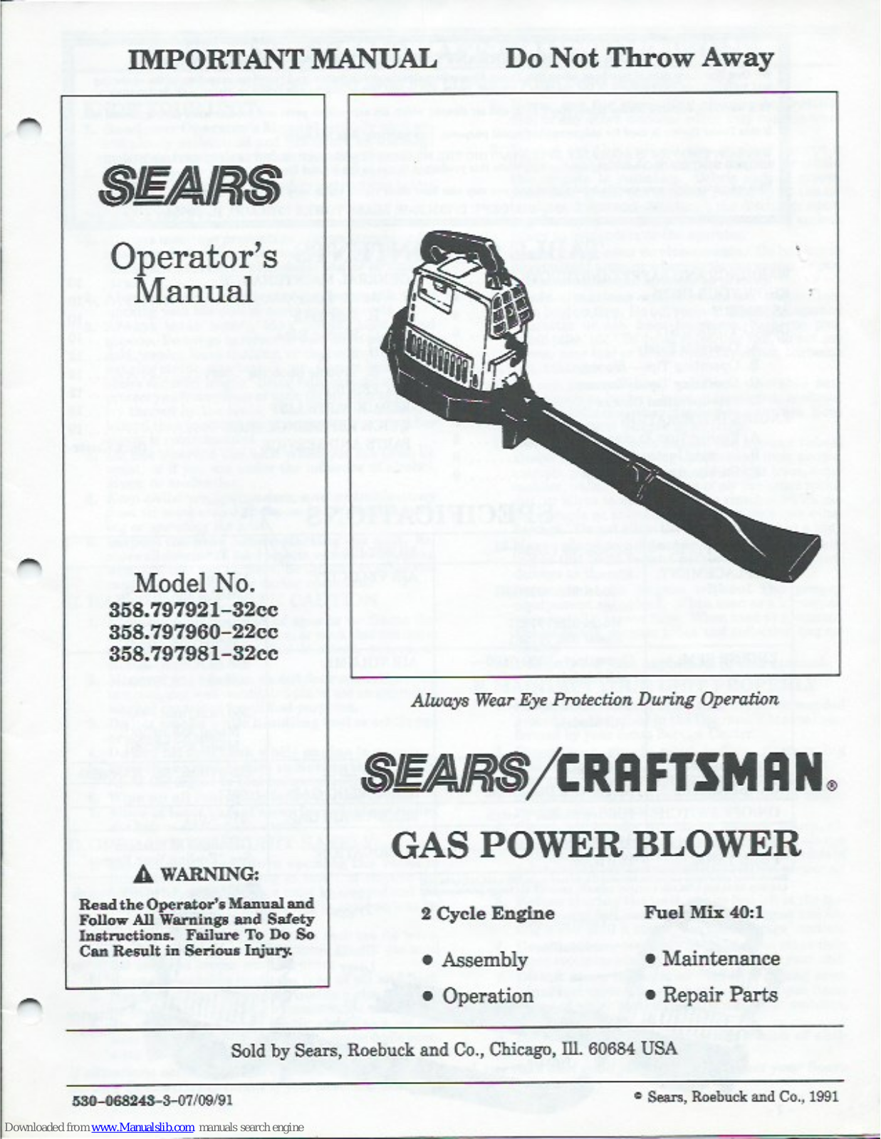 Craftsman 358.797960-22cc, 358.797921-32cc, 358.797981-32cc Operator's Manual