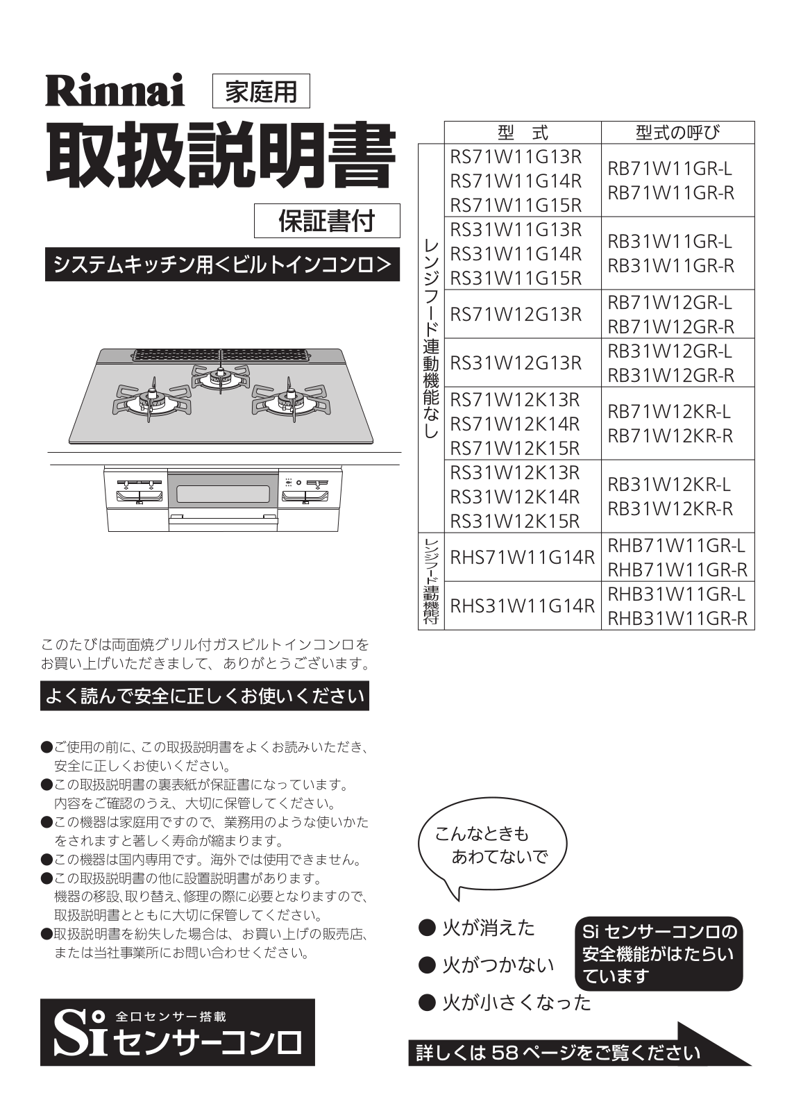 Rinnai RS71W11G13R, RS71W11G14R, RS71W11G15R, RB71W11GR-L, RB71W11GR-R User guide