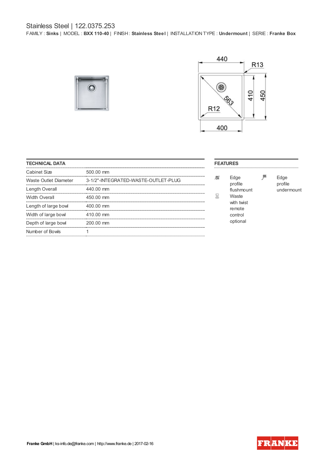 Franke 122.0375.253 Service Manual