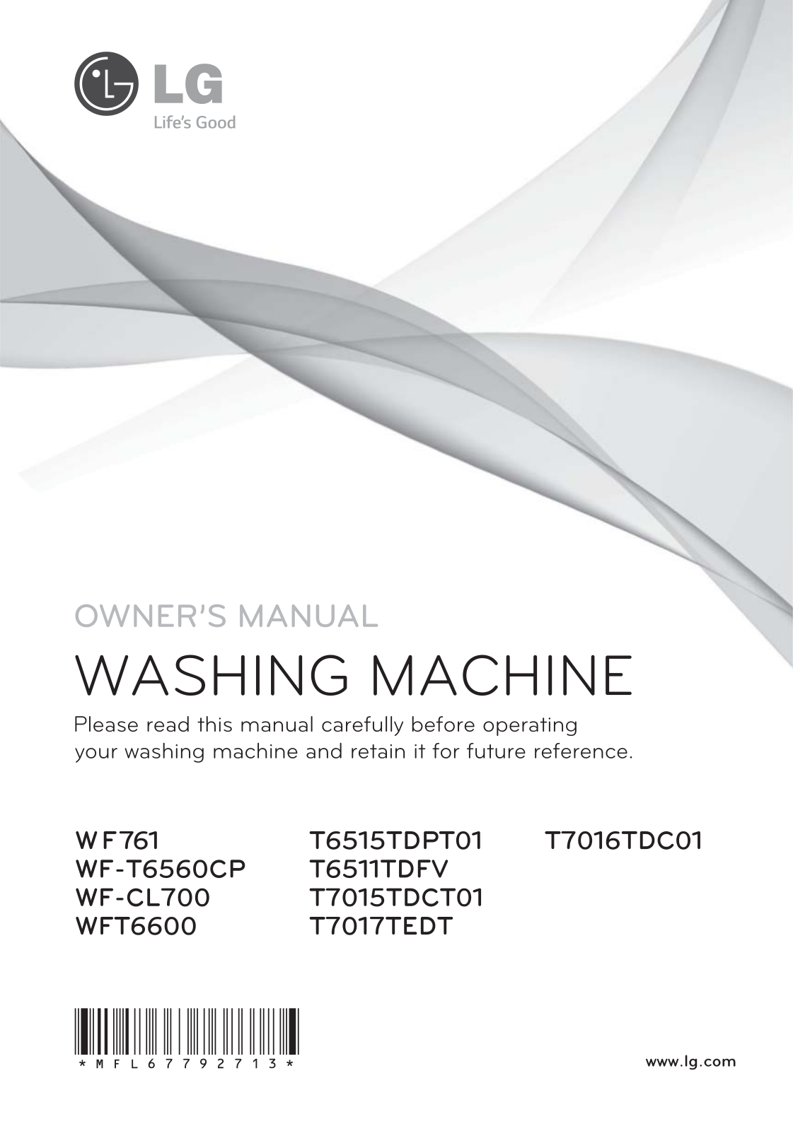 LG T7016TDC01, WF-T6560CP Owner’s Manual