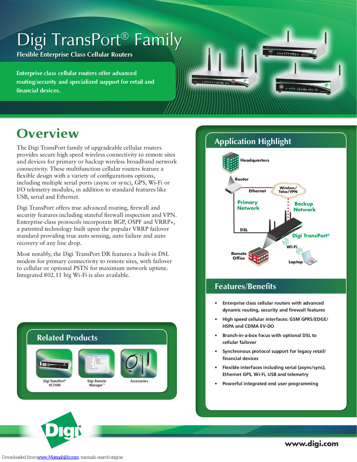 Digi TransPort WR, TransPort SR, TransPort DR Specifications