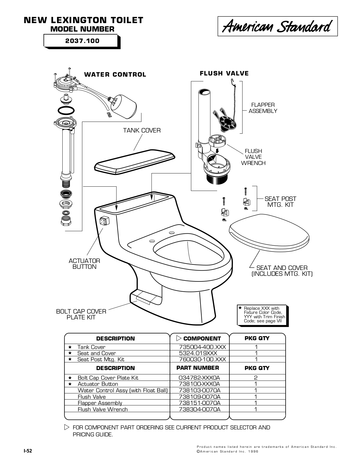 American Standard 738103-0070A, 034782-XXX0A, 738100-XXX0A, 738109-0070A User Manual