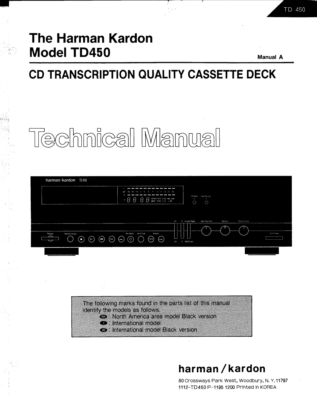 Harman Kardon TD-450 Service manual