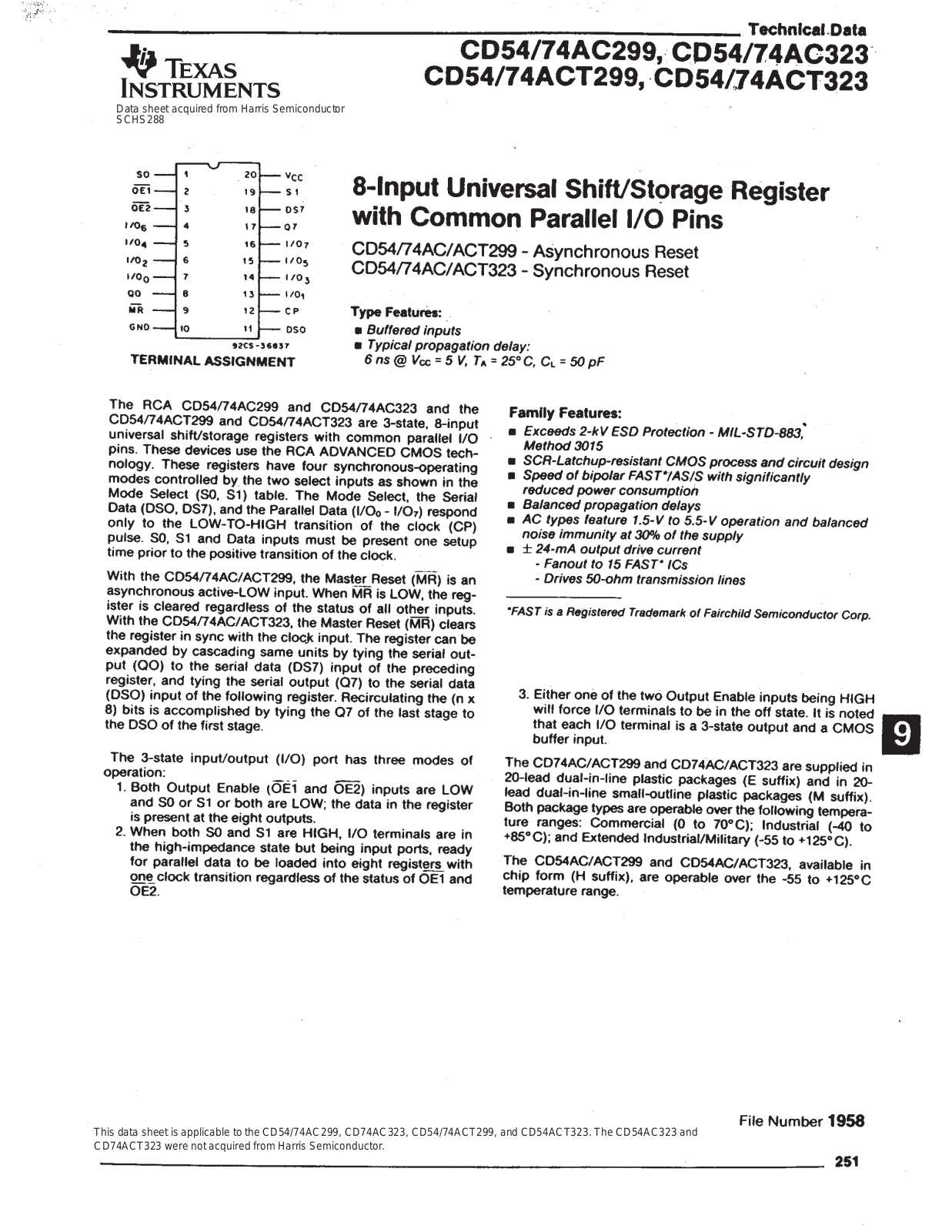 Texas Instruments CD74ACT299M96, CD74ACT299M, CD74AC323M, CD74AC299M96, CD54ACT323F3A Datasheet