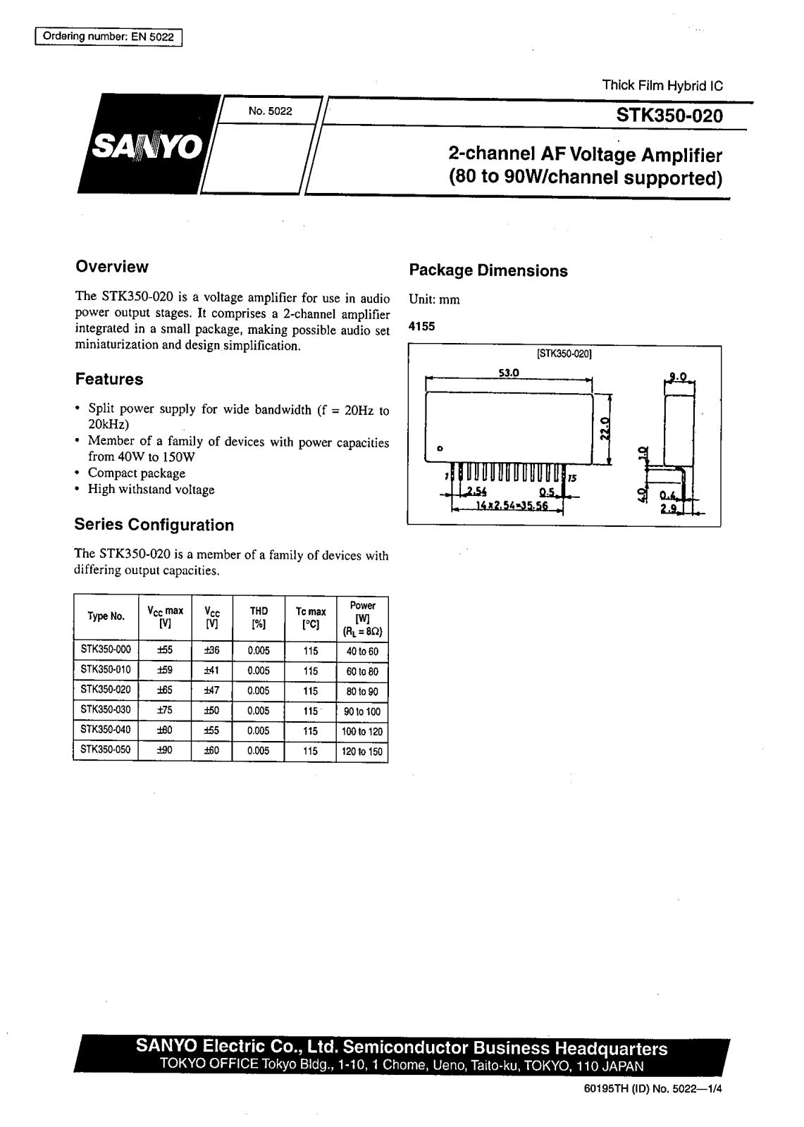 SANYO STK350-020 Datasheet