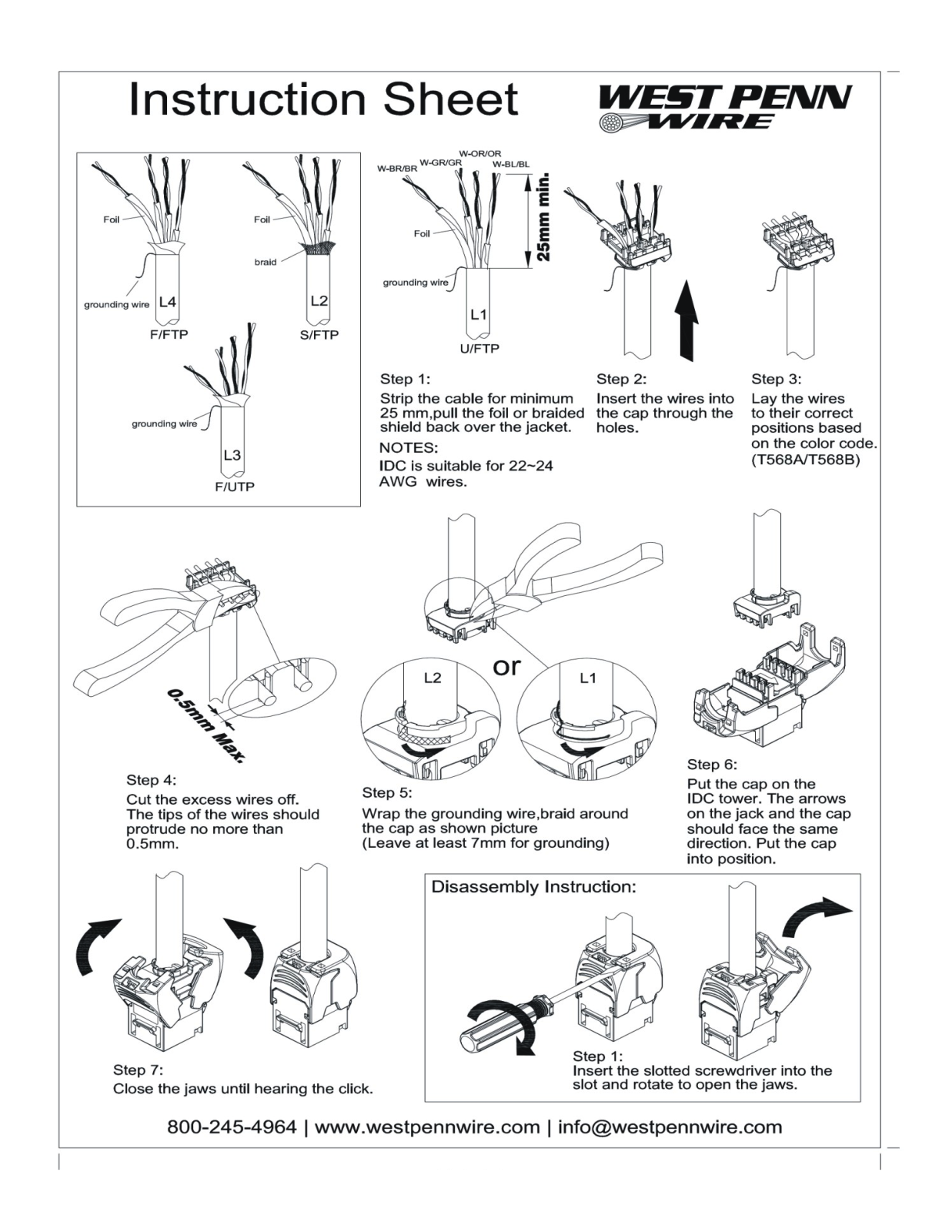 West Penn RJ456AS-C6A-24, RJ456S-C6C-24 Installation Instructions