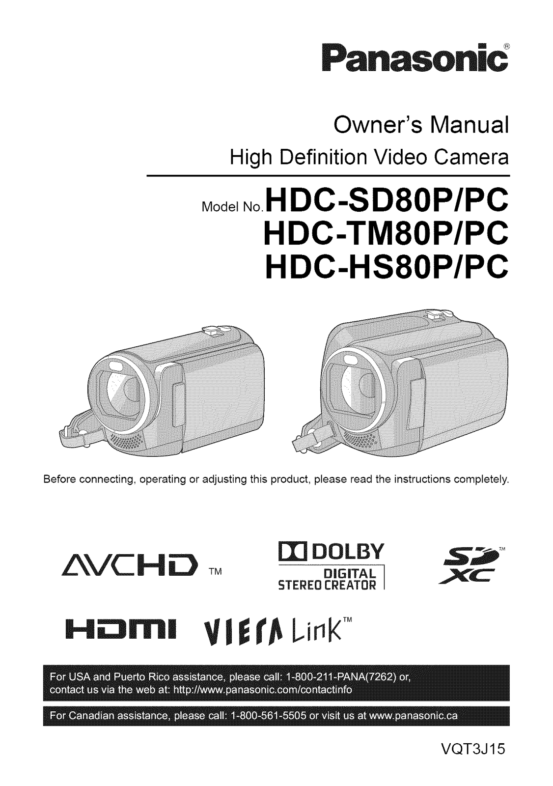 Panasonic HDC-HS80PK Owner’s Manual