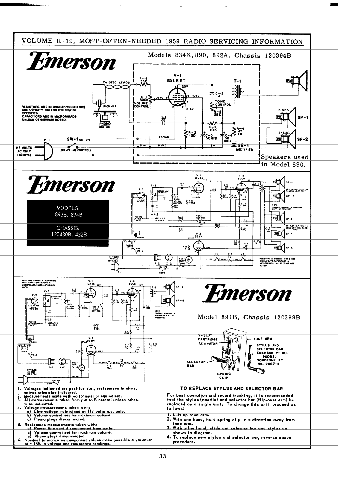 Emerson 834x, 890, 892 Schematic