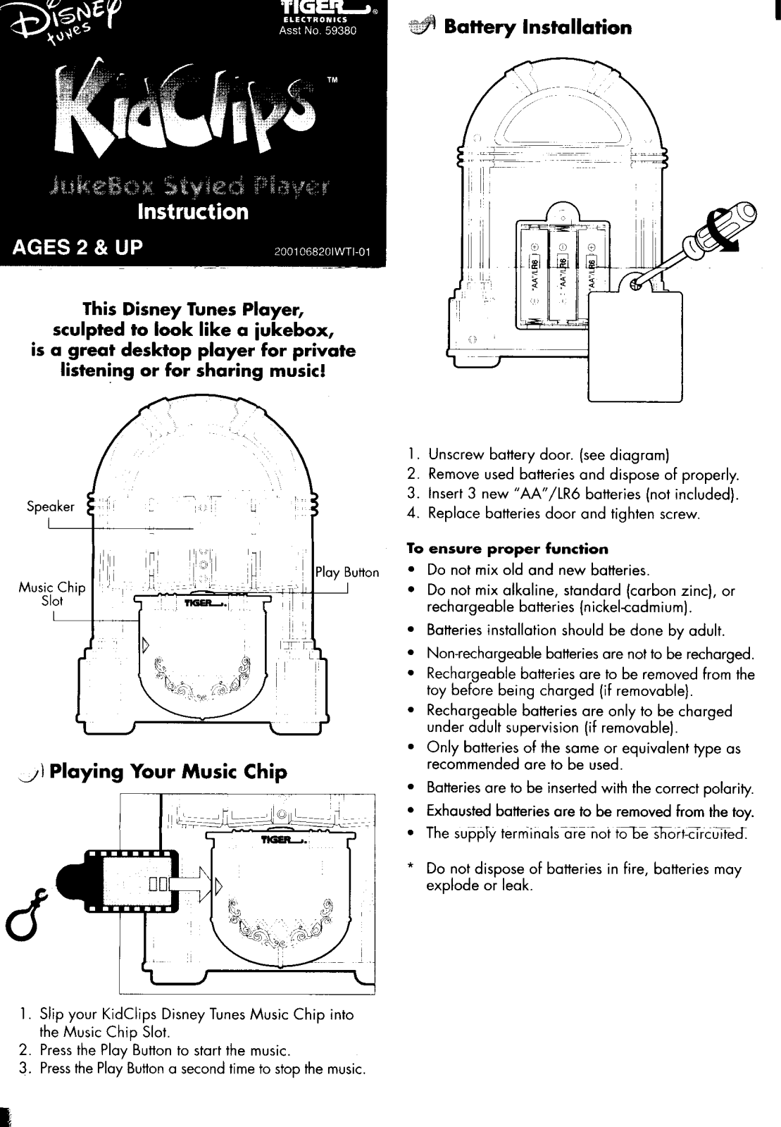 HASBRO Kidclips Jukebox Styled Player,  Disney Tunes User Manual