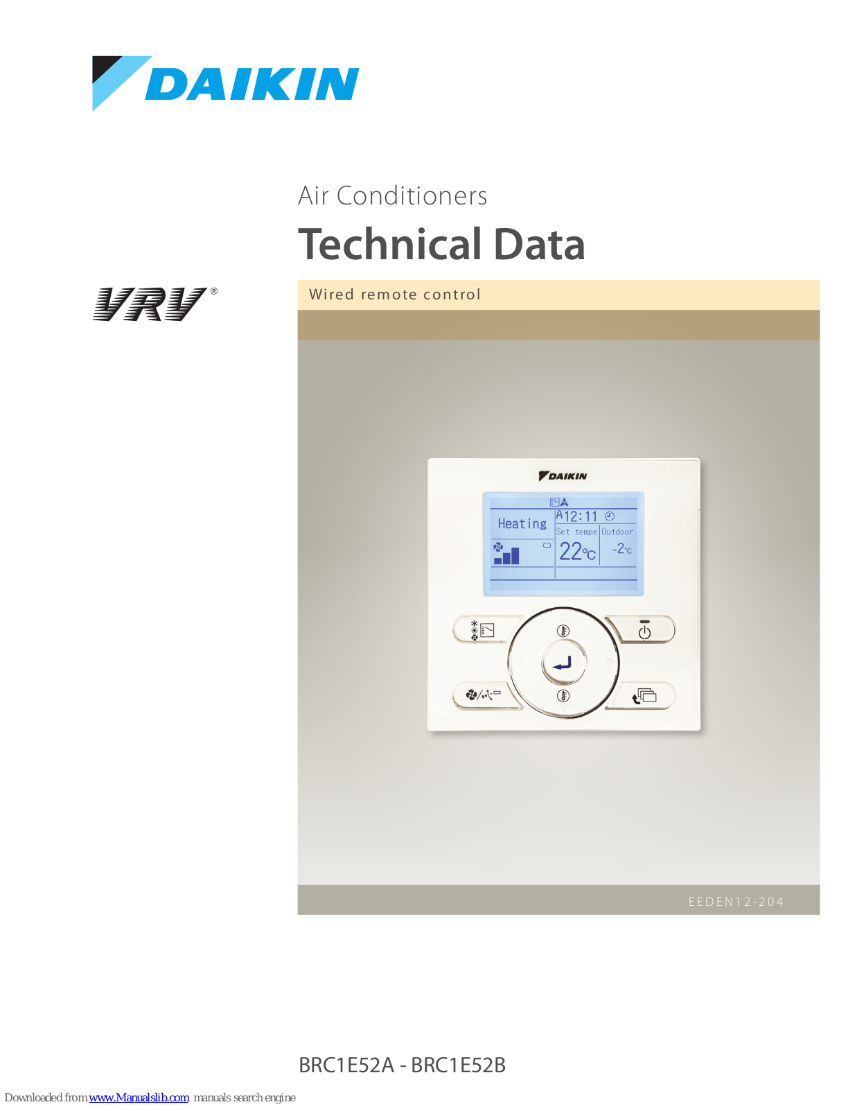 Daikin BRC1E52A, BRC1E52B Technical Data Manual