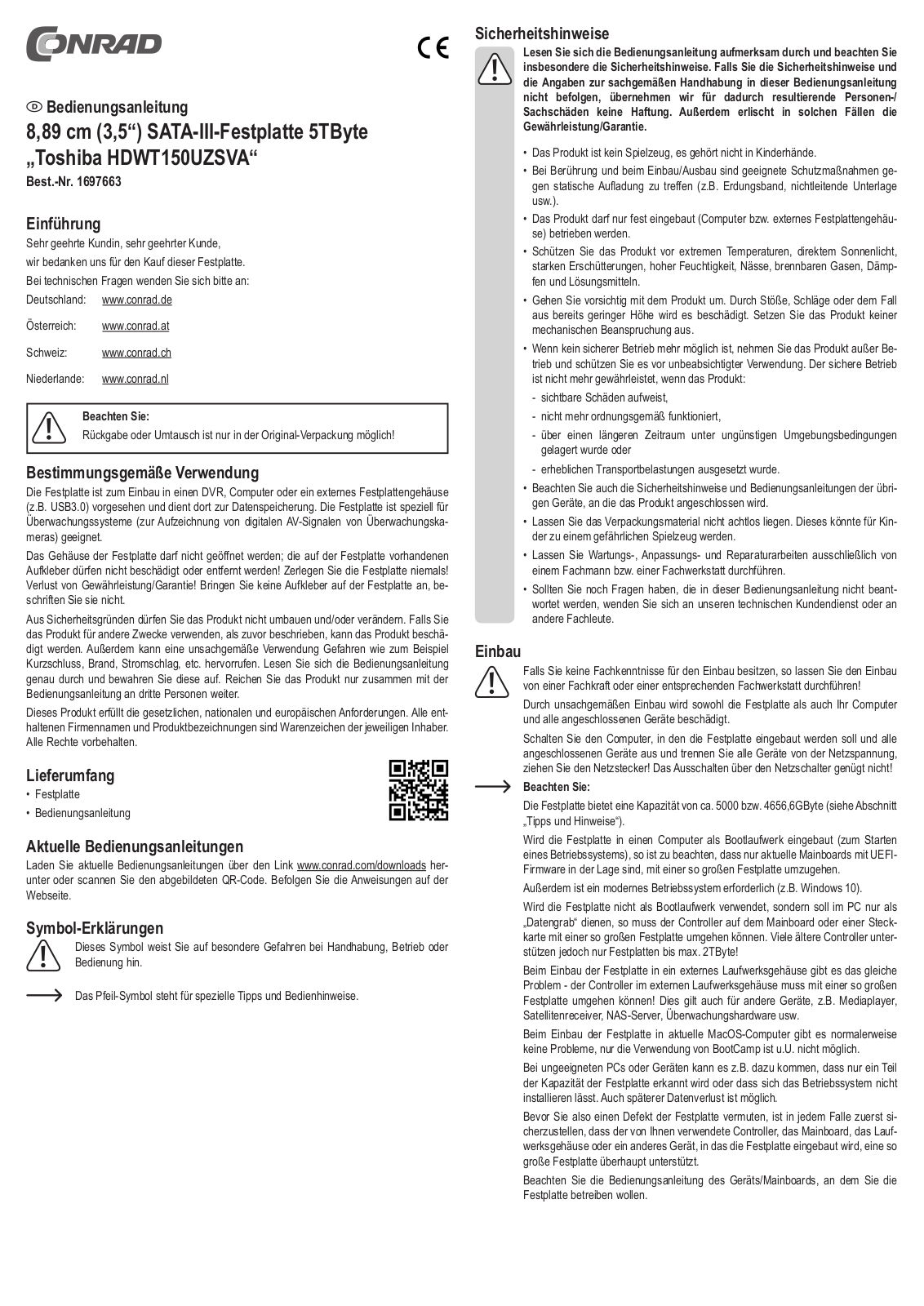 Toshiba HDWT150UZSVA Operation Manual