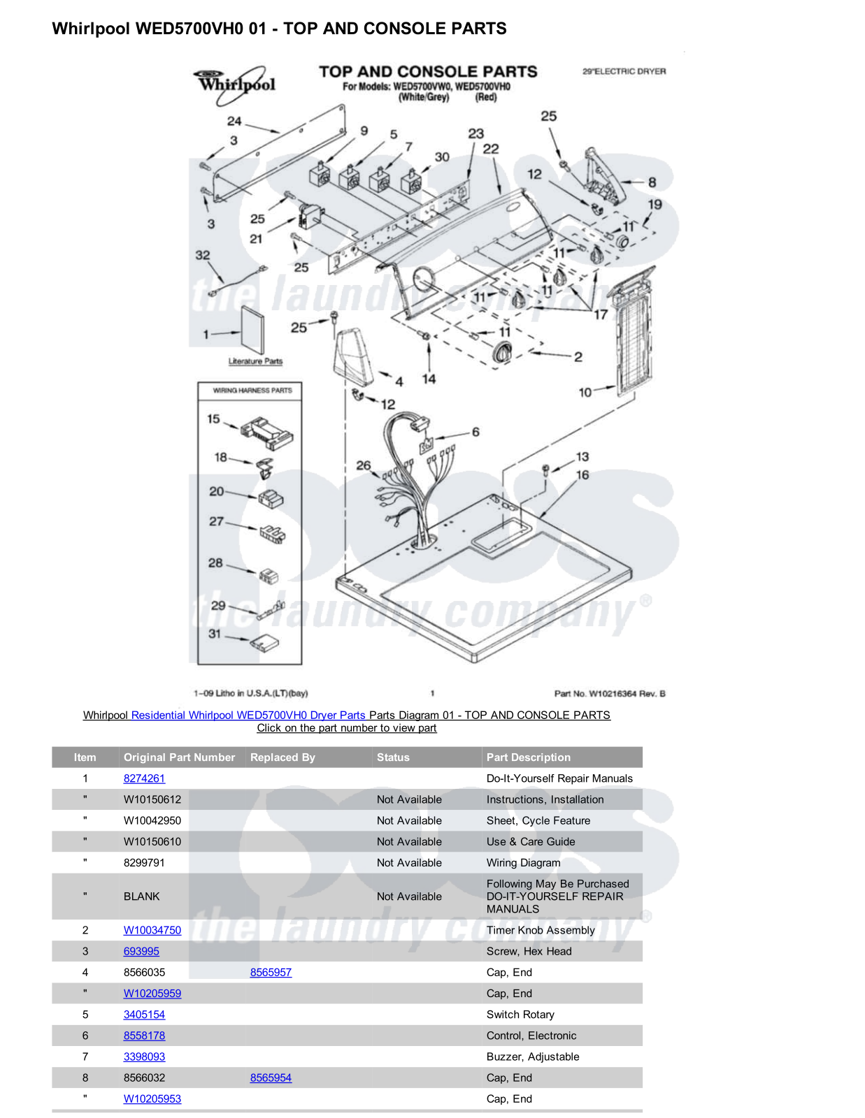 Whirlpool WED5700VH0 Parts Diagram