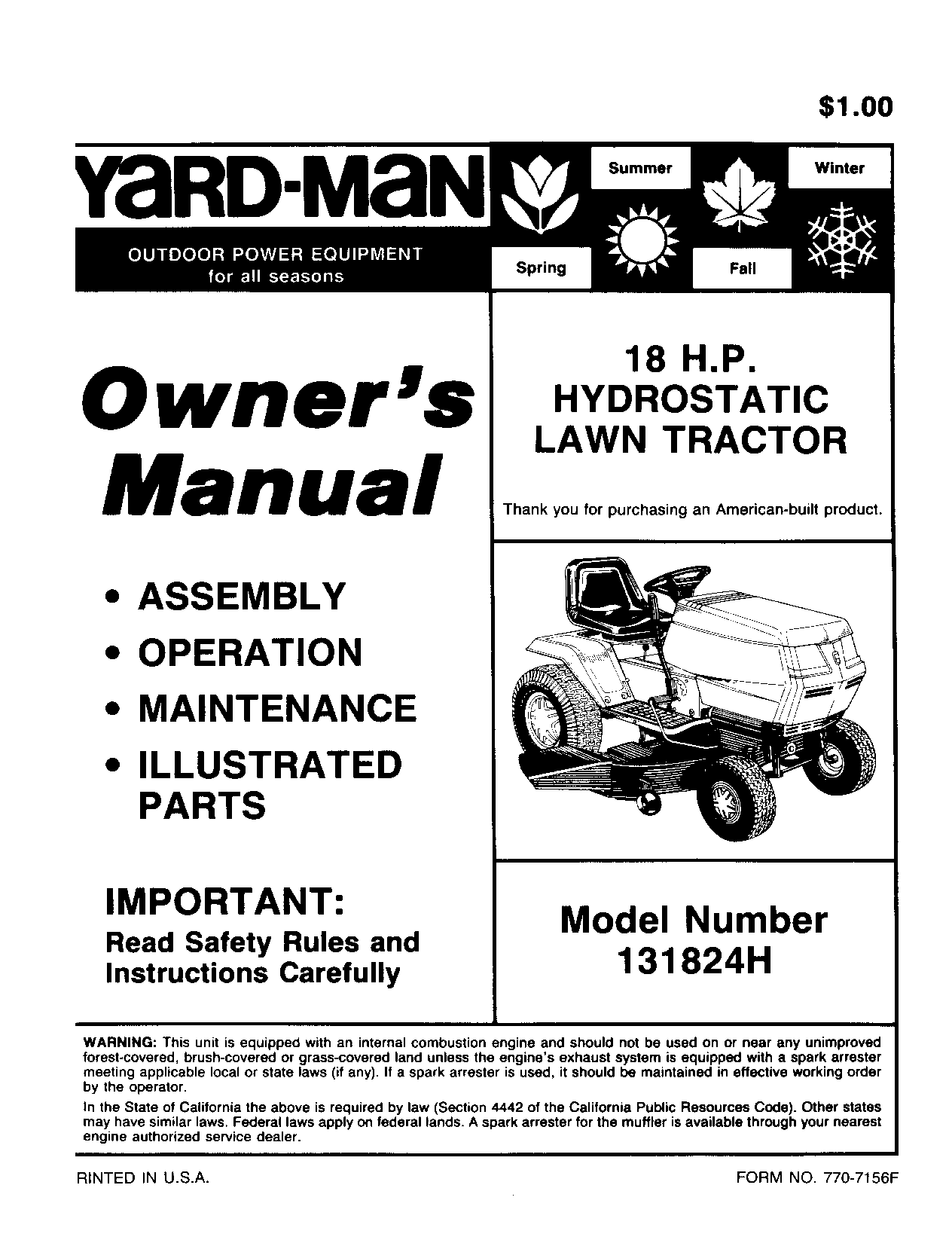 Yard-Man 131824H User Manual