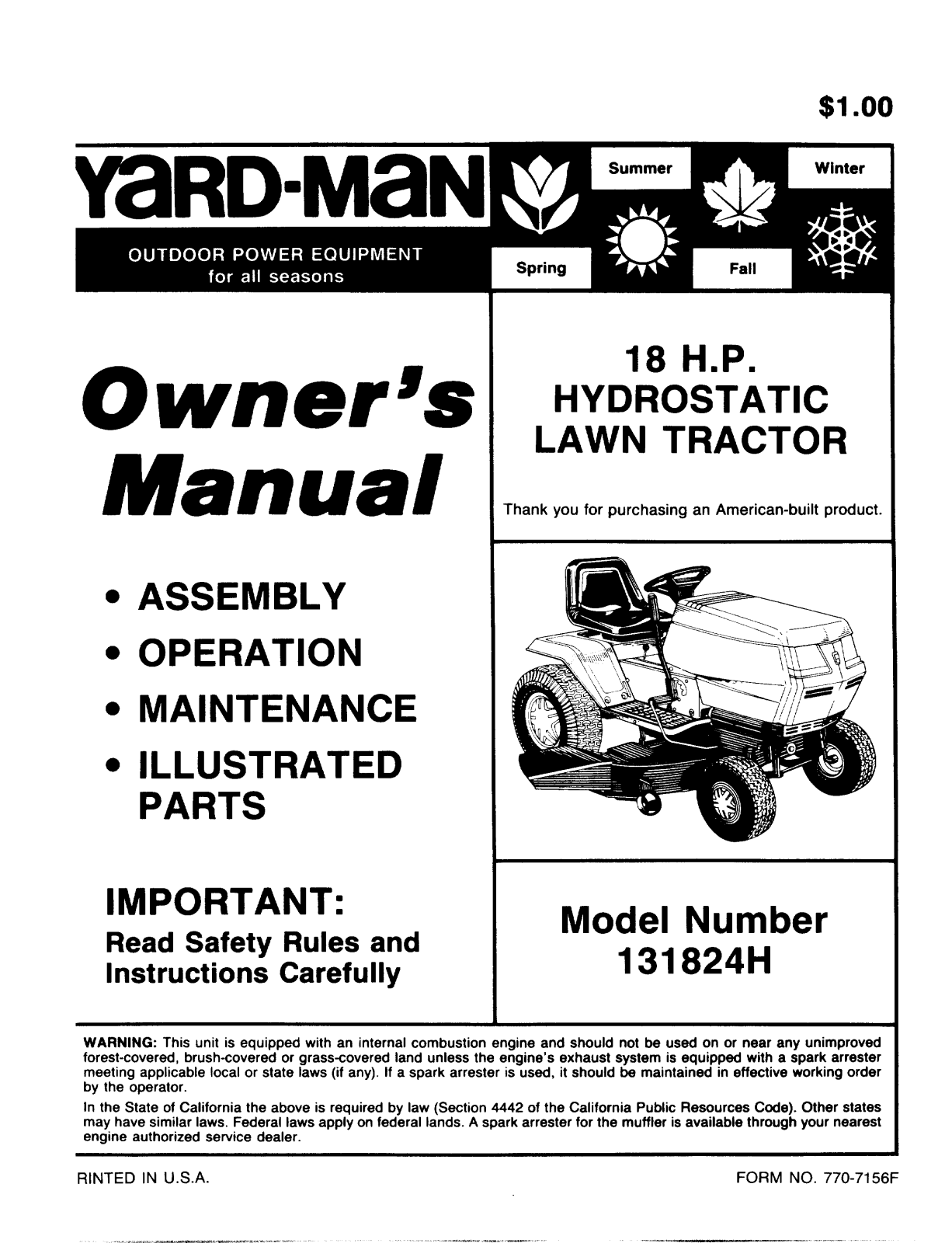 Yard-Man 131824H User Manual