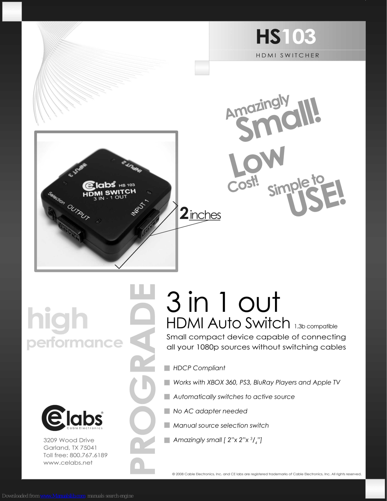 CE Labs HS103 Specifications