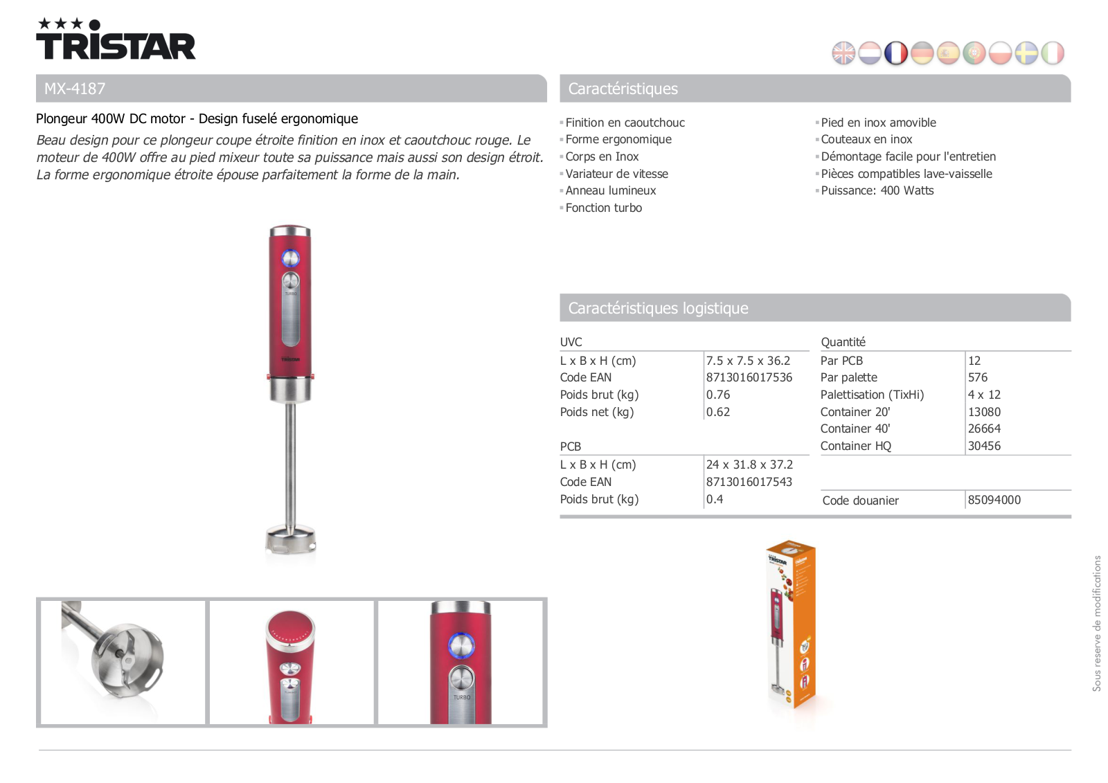 Tristar MX-4187 product sheet