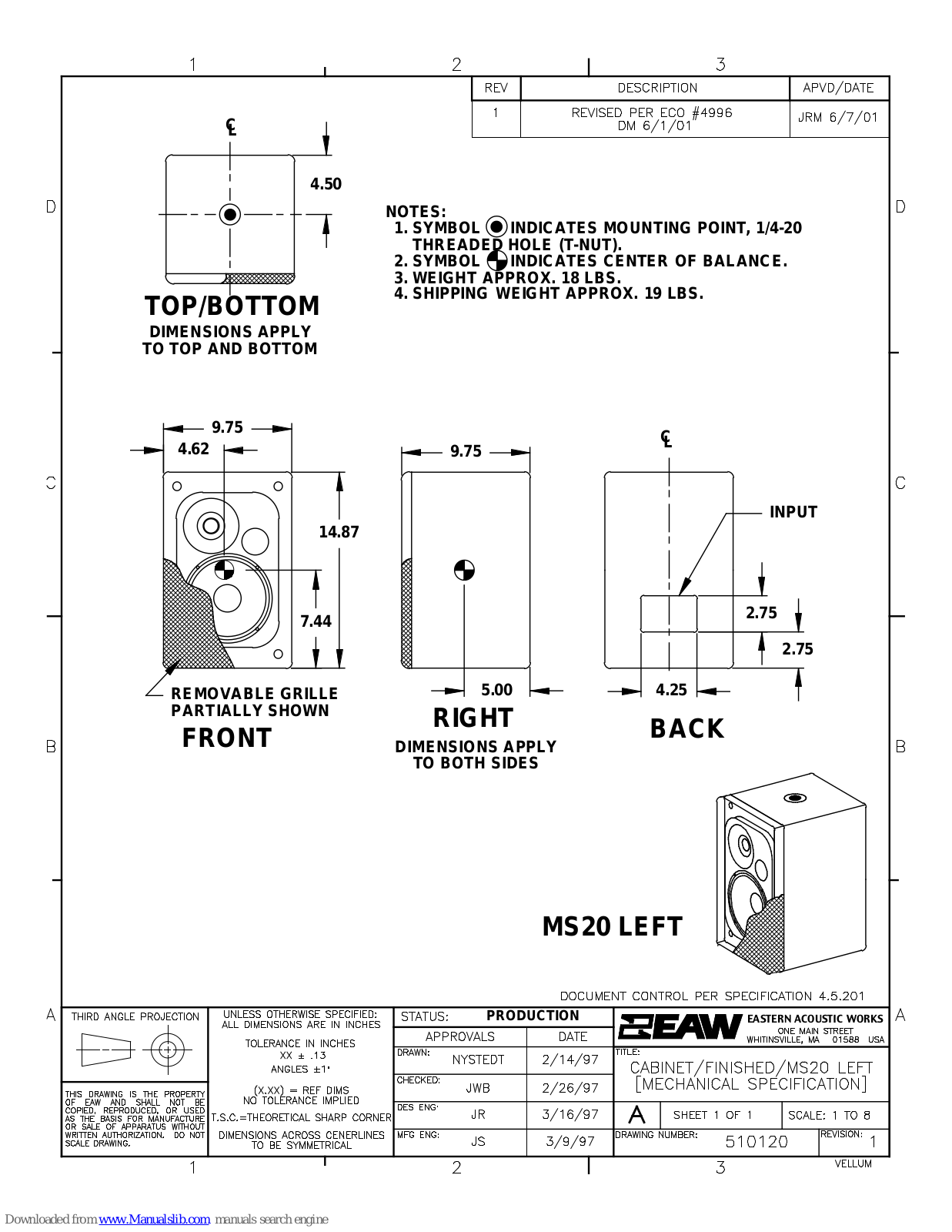 EAW MS20 Dimensions