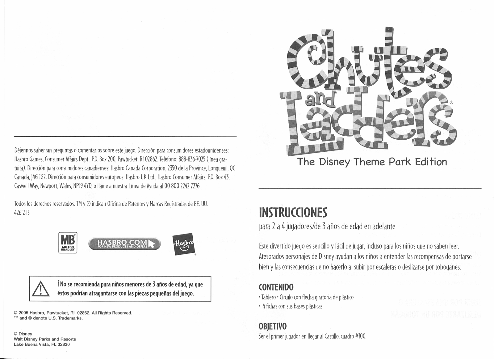 HASBRO Chutes and Ladders Disney Theme Park Edition User Manual