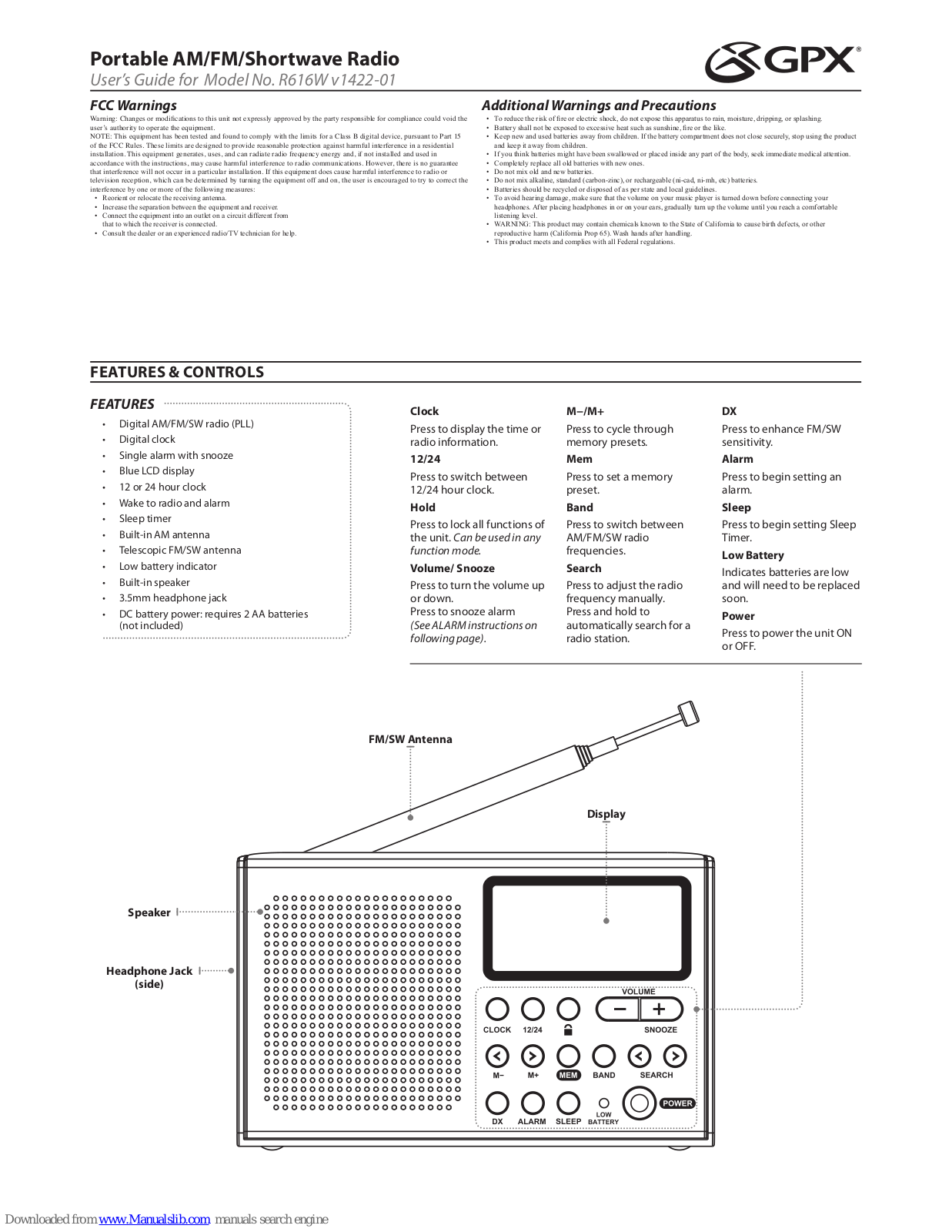 GPX R616W User Manual