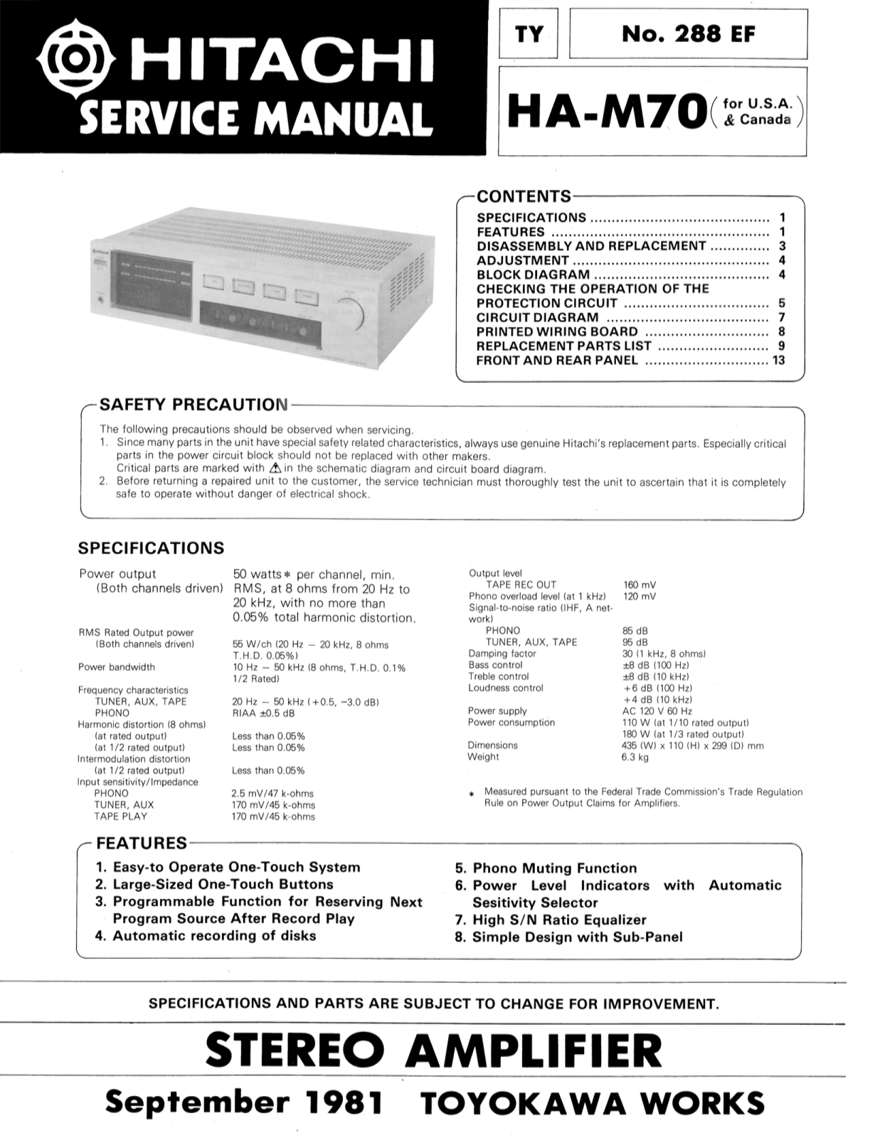 Hitachi HA-M70 Service Manual