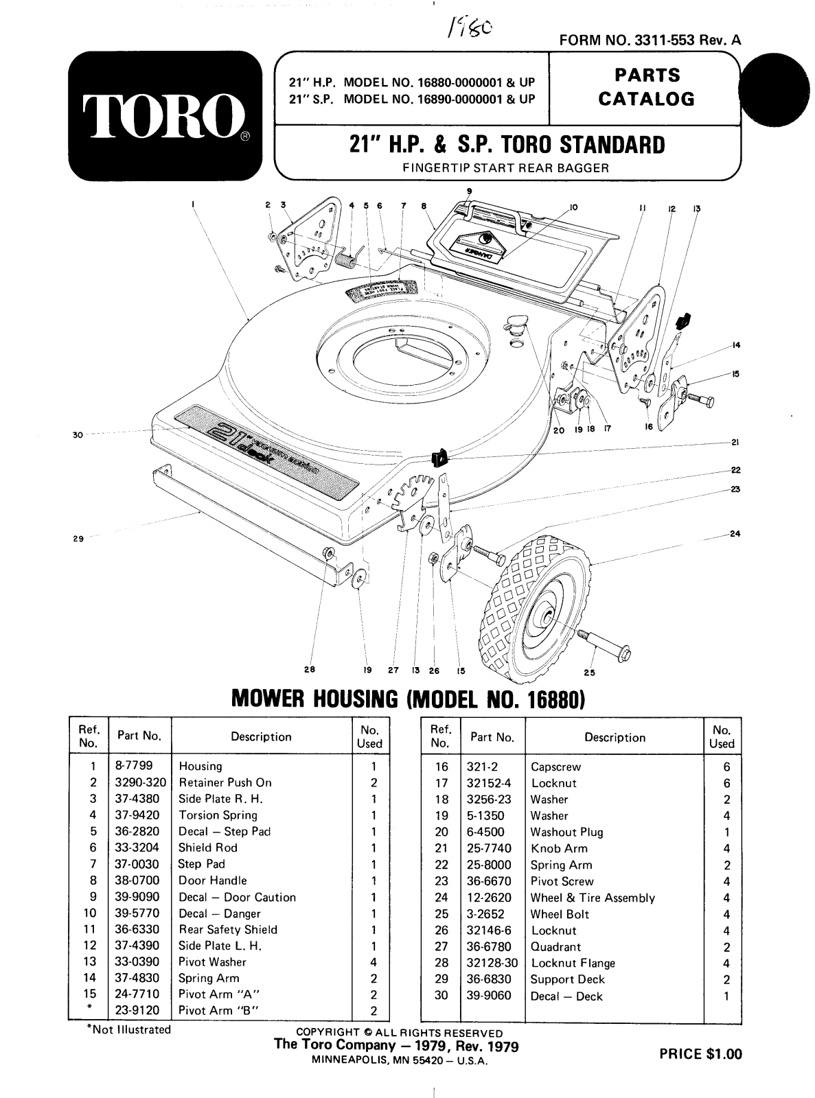 Toro 16880 Parts Catalogue