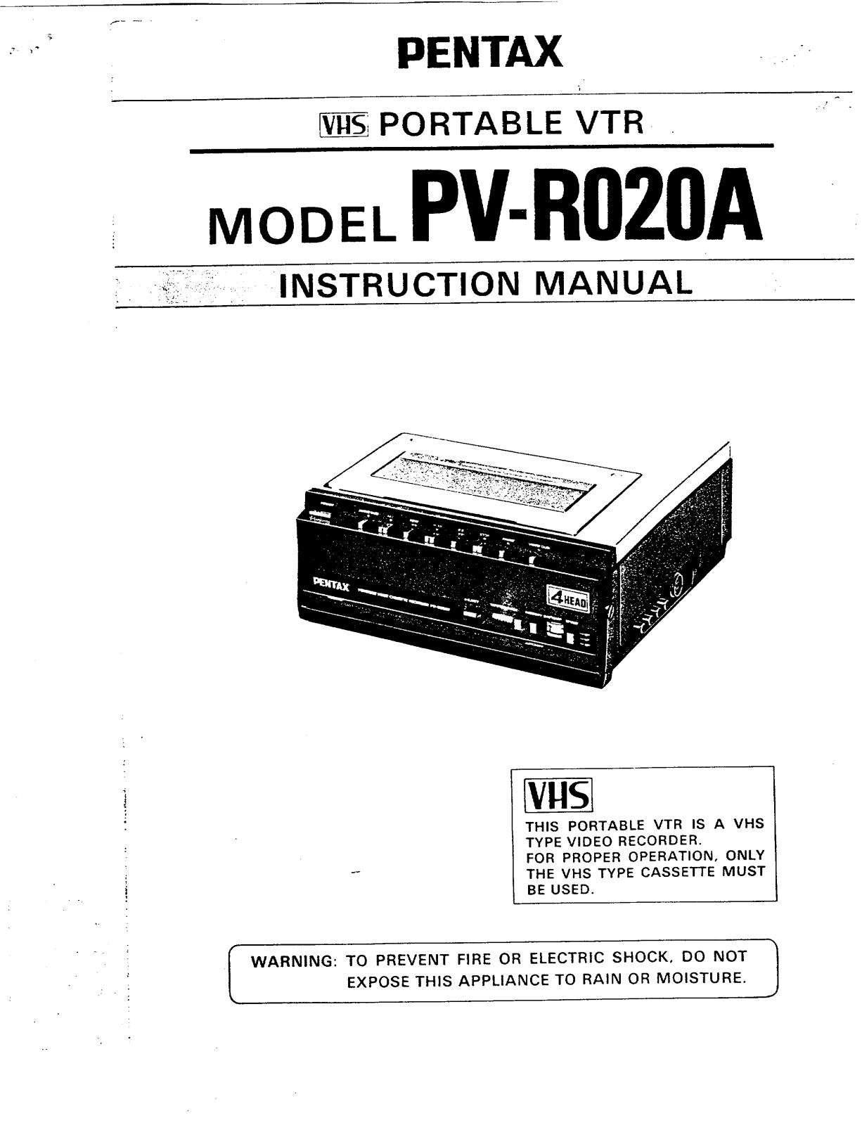 Pentax PVCR0020A User Manual