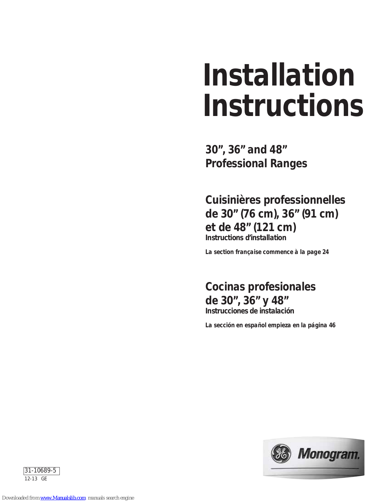 Monogram ZDP484NG, ZDP486NR, ZDP486ND, ZDP484LG, ZDP486LR Installation Instructions Manual