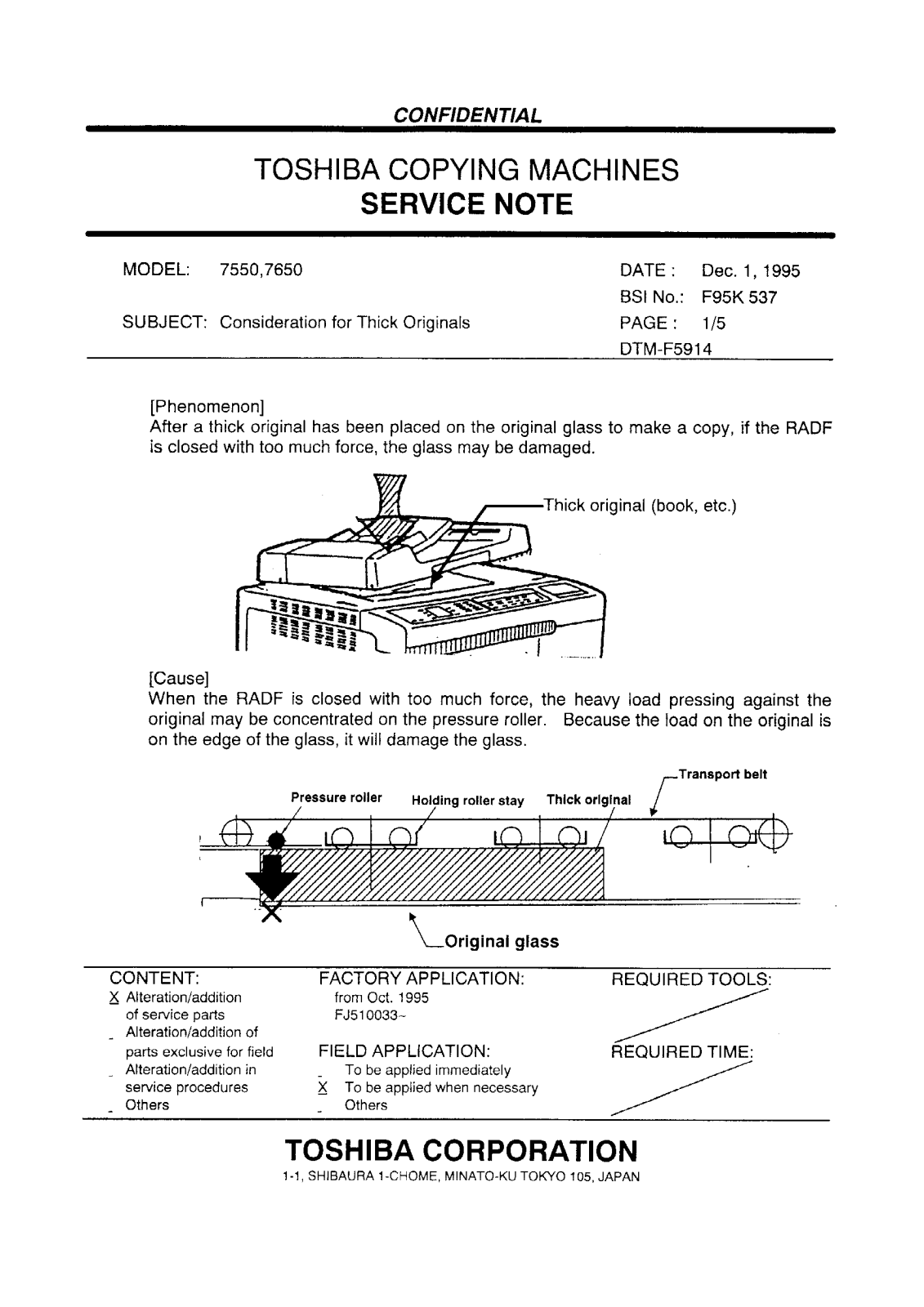 Toshiba f95k537 Service Note