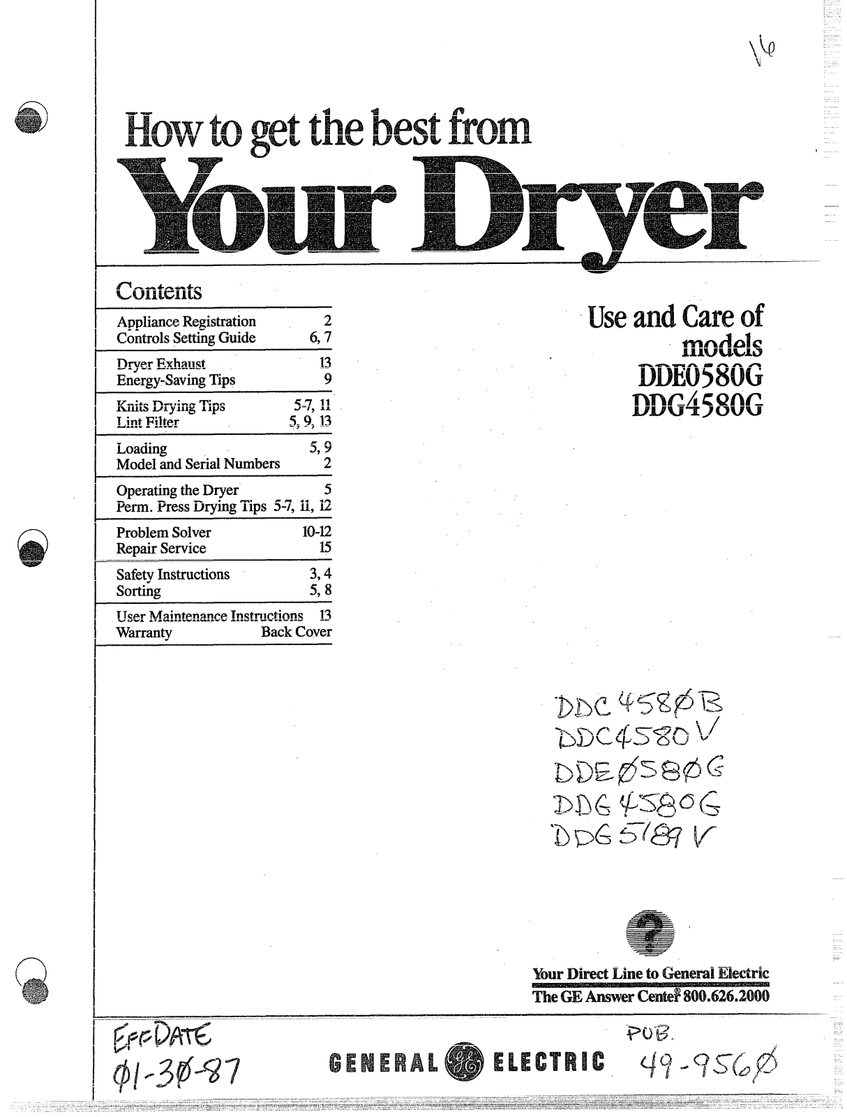 GE DDE0580Q, DDC4580V, DDC4580B, DDG5189V User Manual - ManualMachine.com