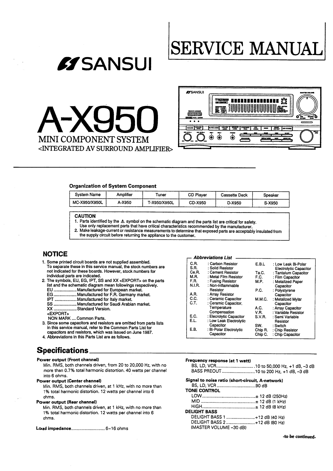 Sansui AX-950 Service manual