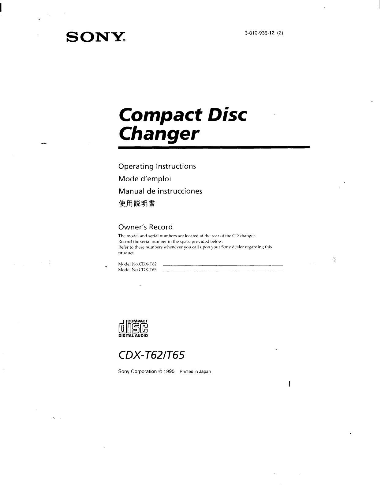 Sony CD-XT62 User Manual