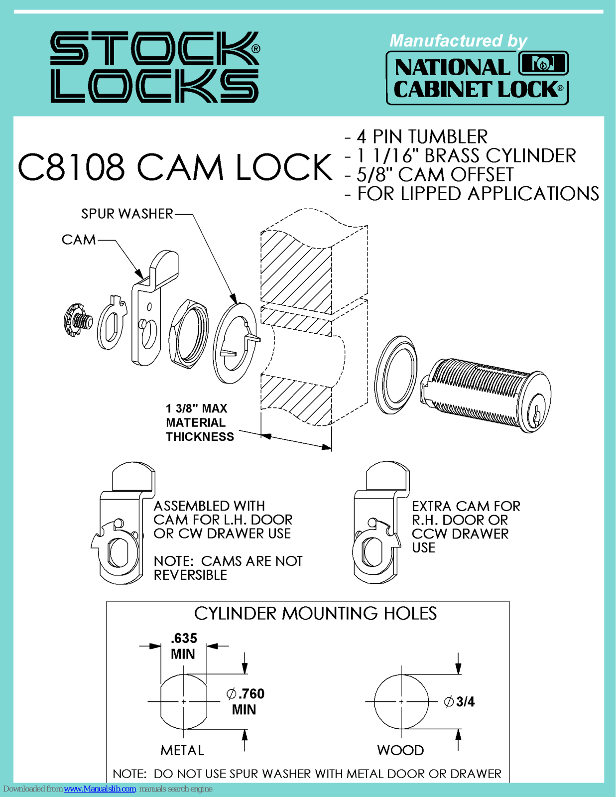 National Cabinet Lock C8108 Dimensional Drawing - ManualMachine.com
