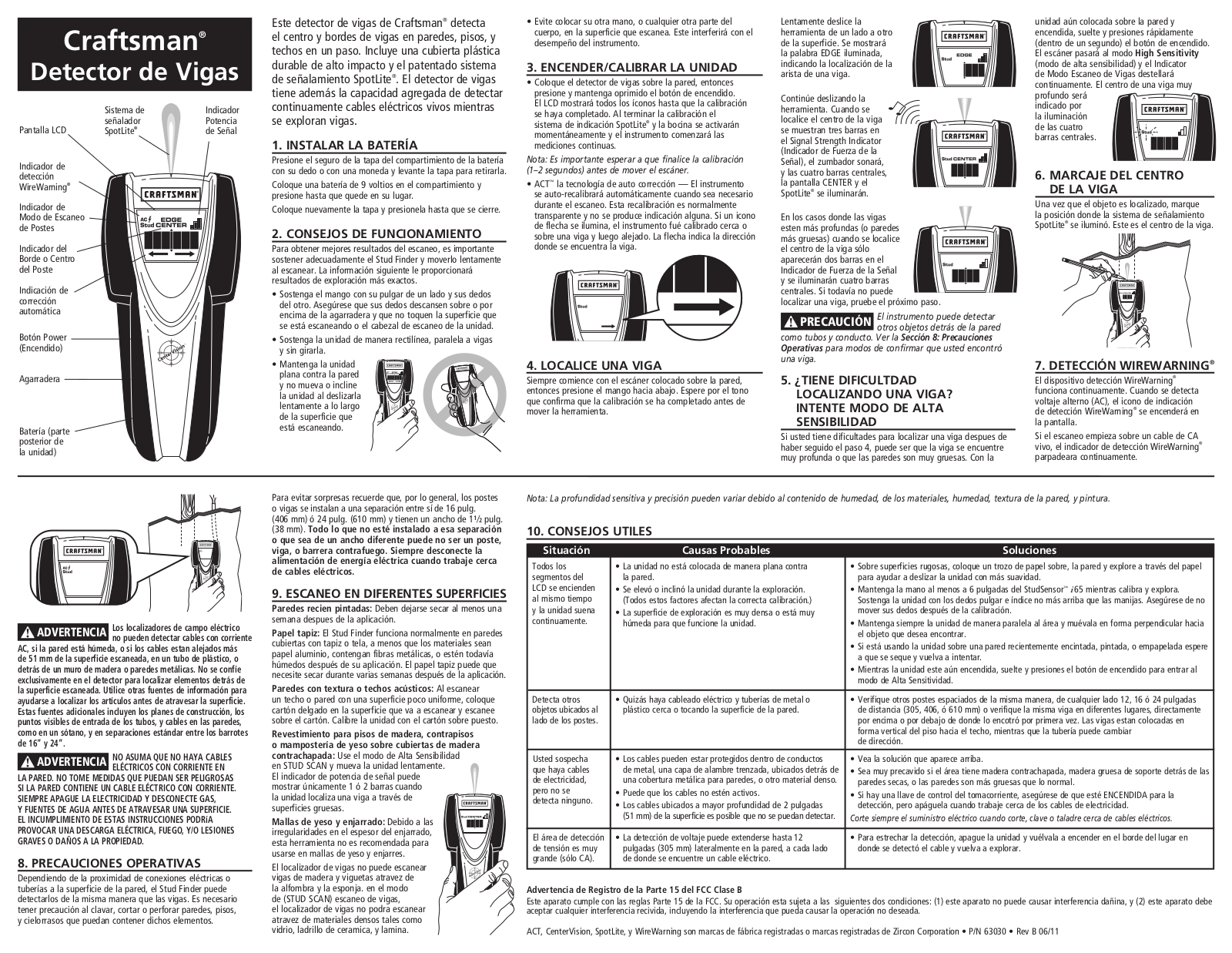 Craftsman SSI65 Stud Finder Owner's Manual (Espanol)