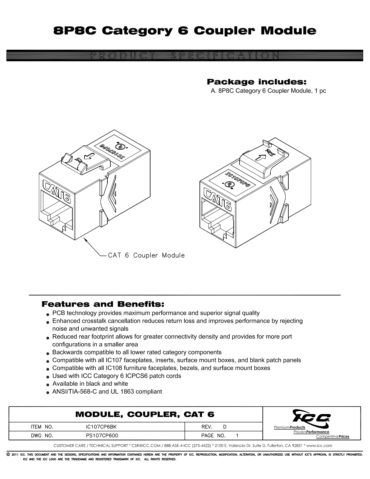 ICC IC107CP6BK, IC107CP6WH Specsheet