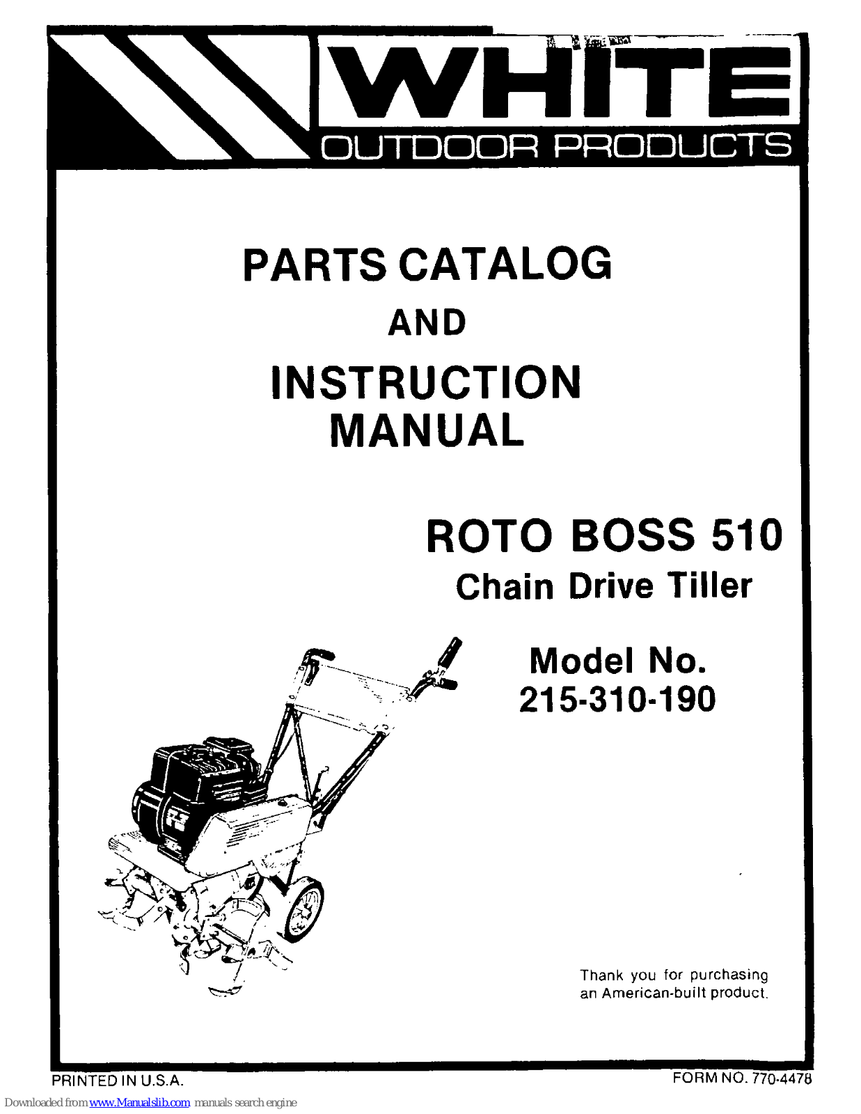 White Outdoor ROTO BOSS 510 Parts List And Instruction Manual