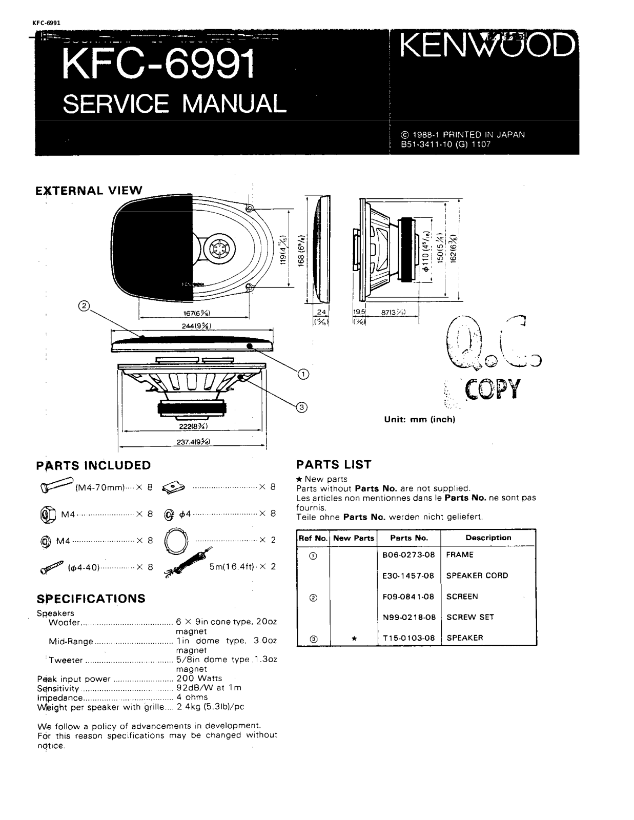 Kenwood KFC-6991 User Manual