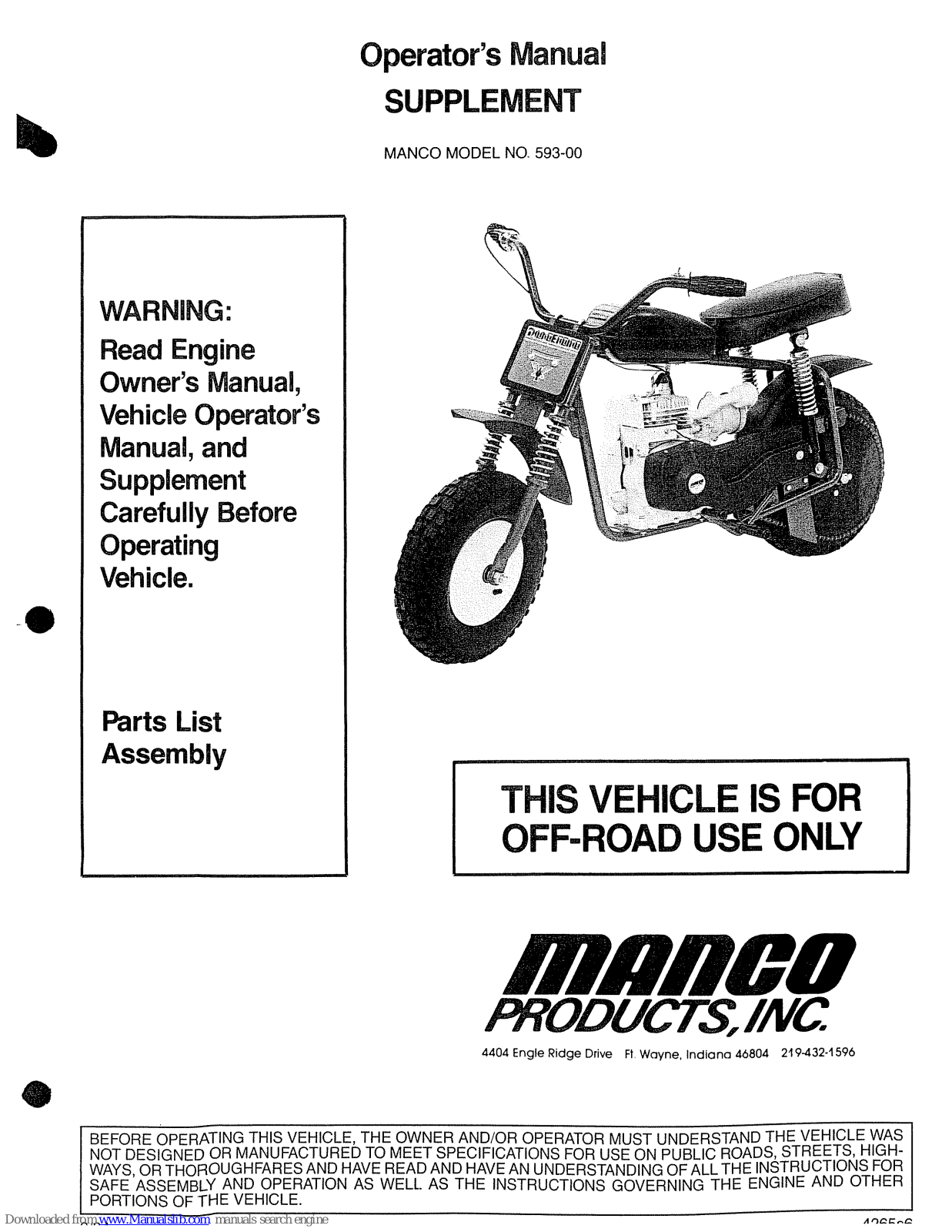 MANCO 593-00, Phoenix, 580-01 Operator's Manual