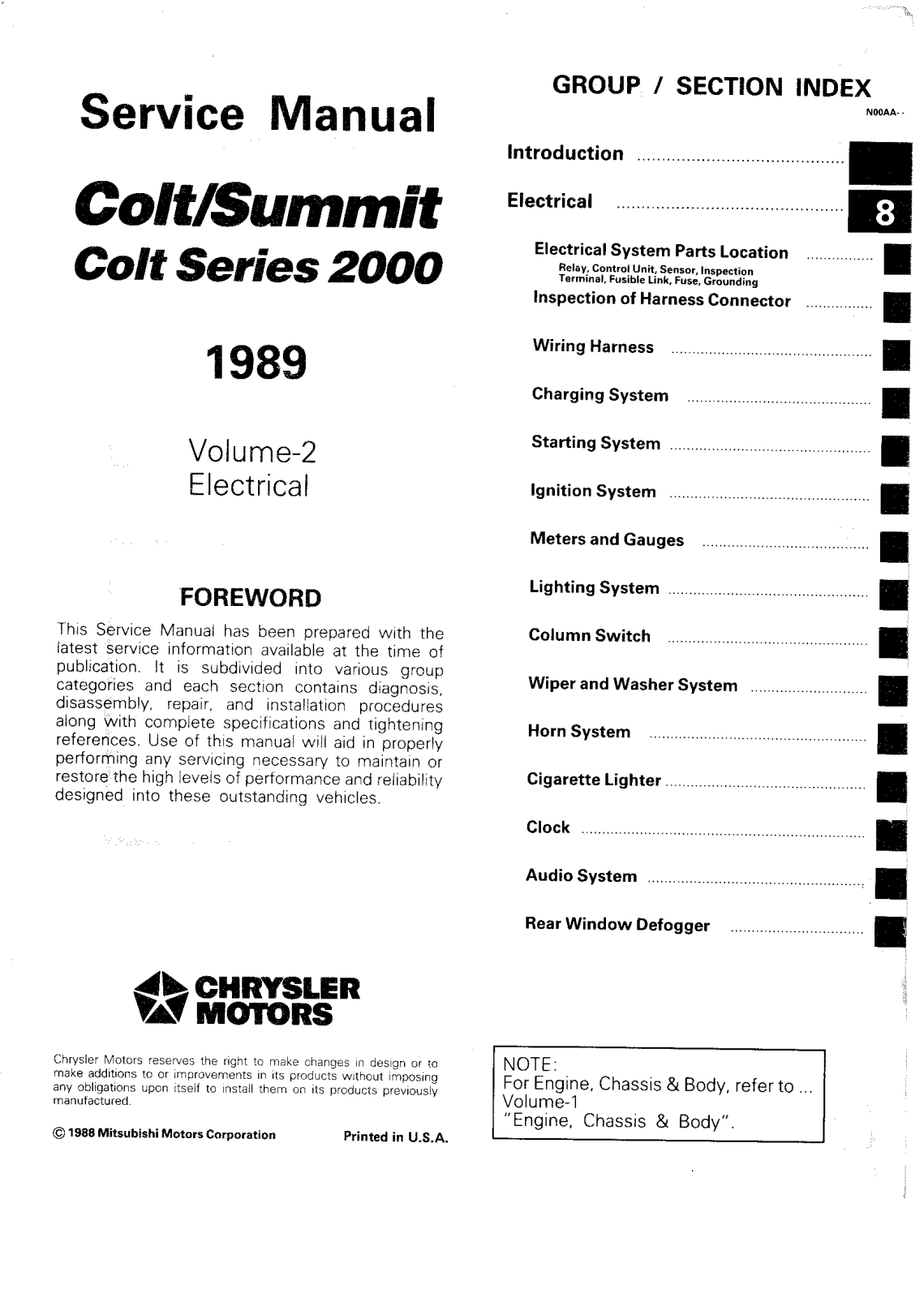 Mitsubishi colt 2000 1989 Service manual