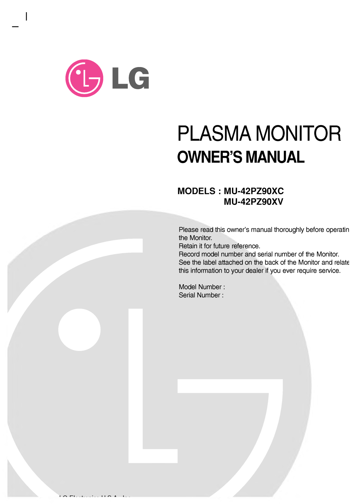 LG MU-42PZ90XC User Manual