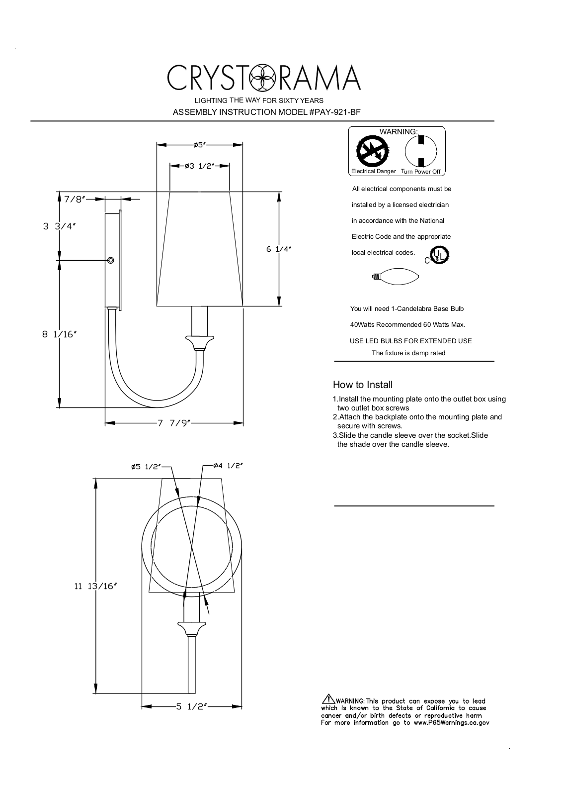 Crystorama DVYS2133 Installation & Assembly - ManualMachine.com