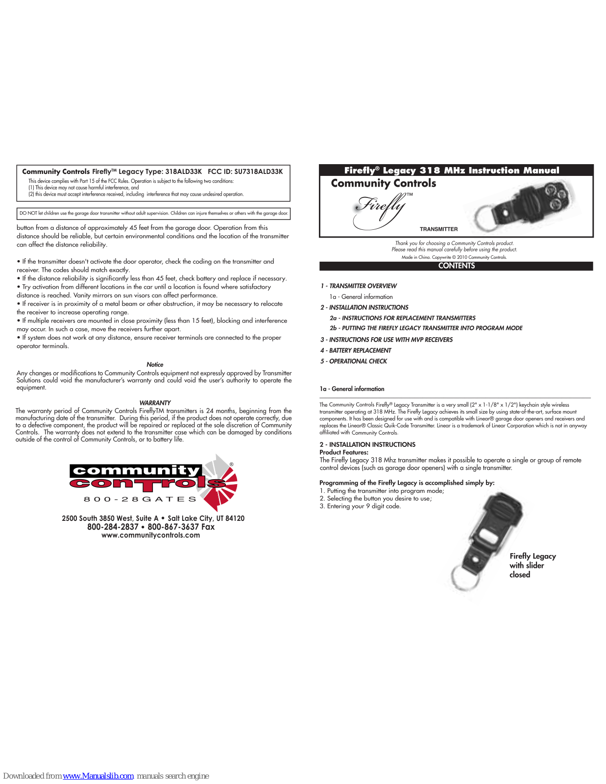 Firefly 318ALD33K, Legacy Instruction Manual