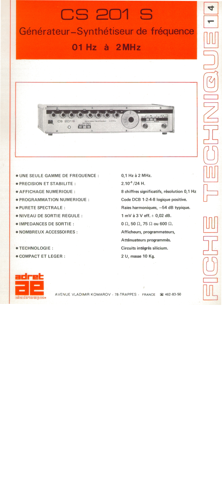 Adret Electronique CS 201 S Datasheet