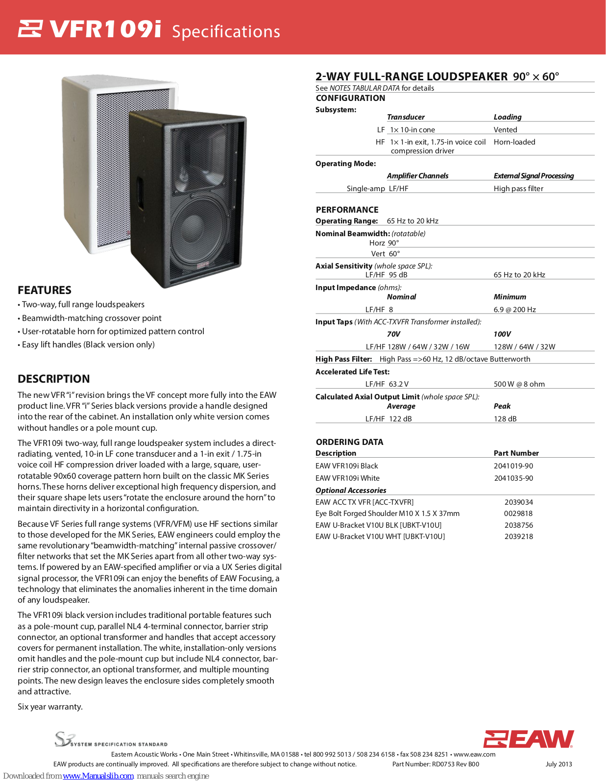 EAW VFR109i Specifications