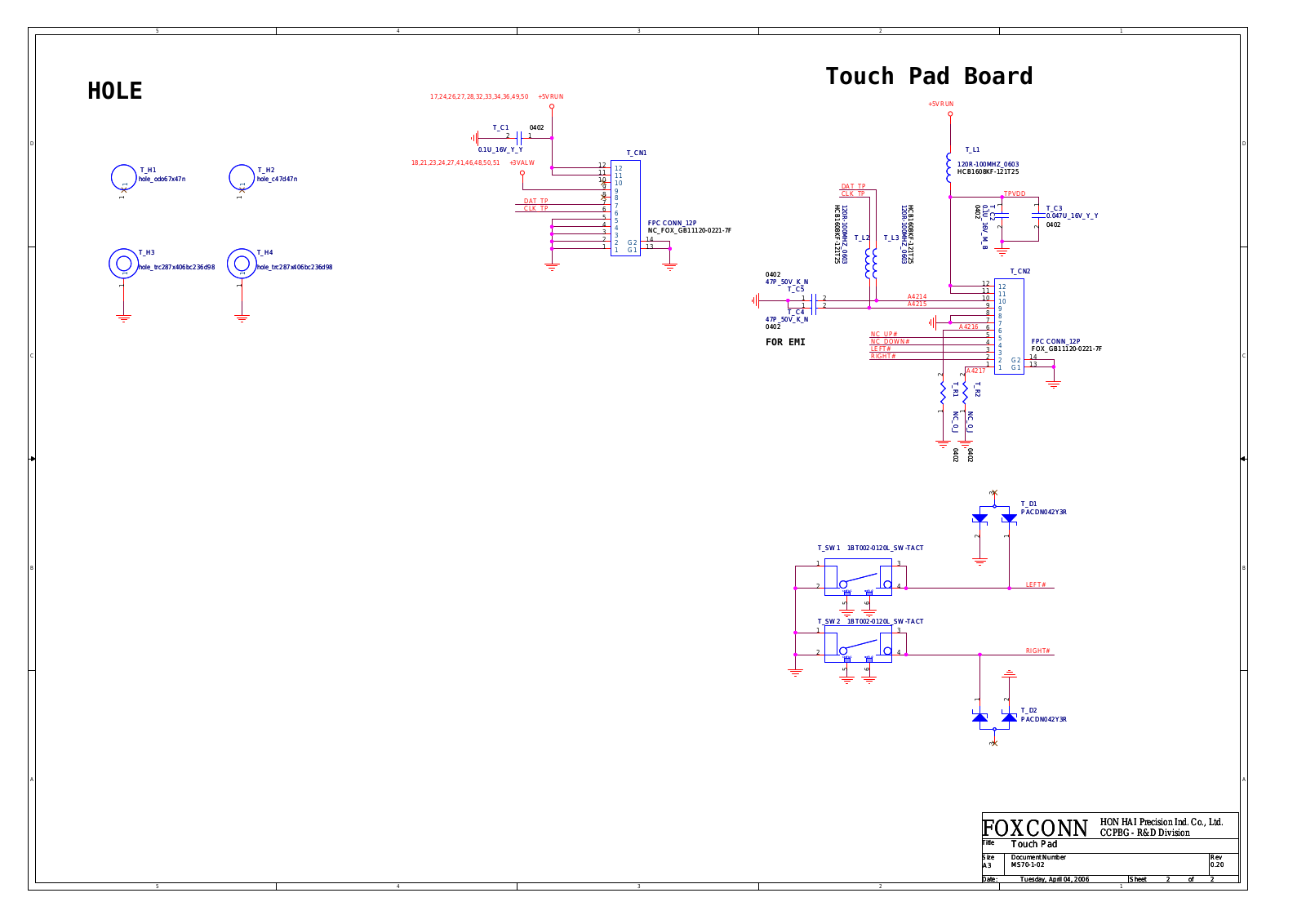 Sony MS70 MBX-160 TOUCHPAD Schematics